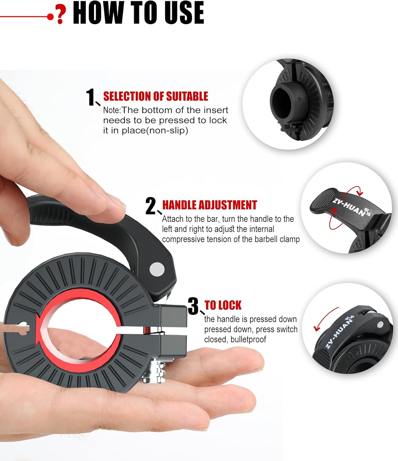 Pro Barbell Clips 1 inch Barbell Clamps 0.9-1.18inch Quick Release Weight Clips for Bars Multi-Size Adjustable Olympic Barbell Clamps