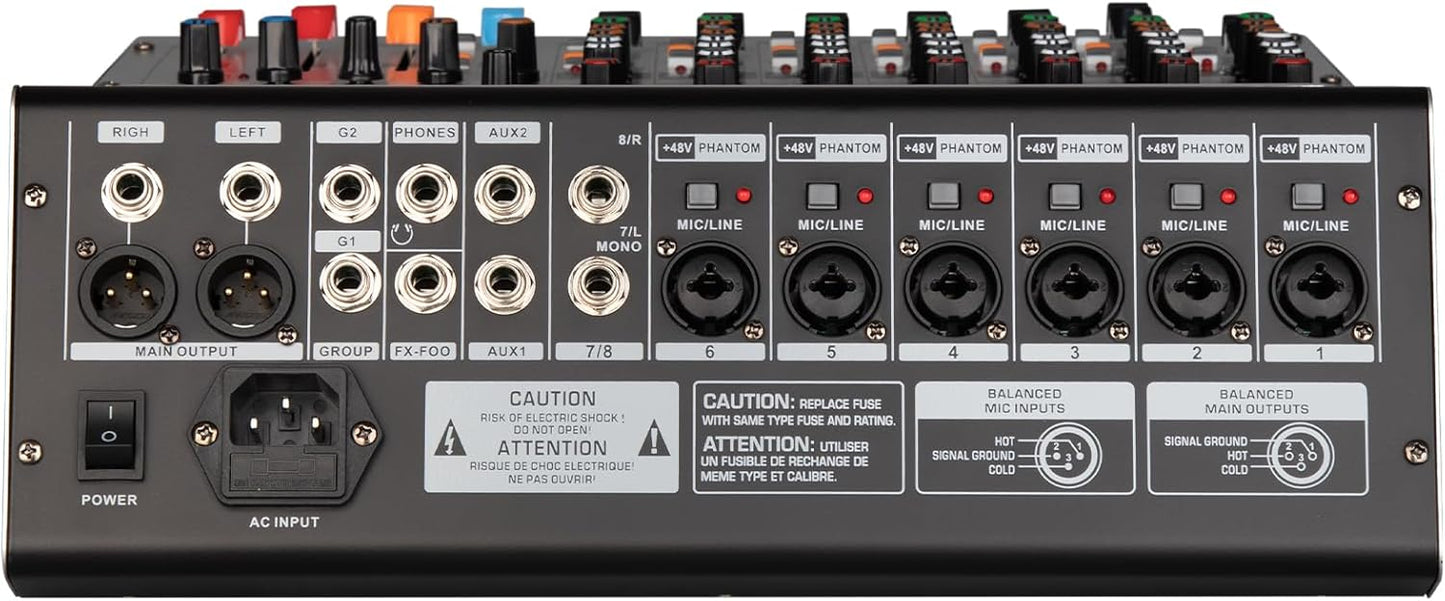 Depusheng AG8 Professional audio mixer 8 Channel with MP3 Player Source USB recording,With grouping and 2 AUX interfaces, 99DSP EFFECTfor Professional and Beginners