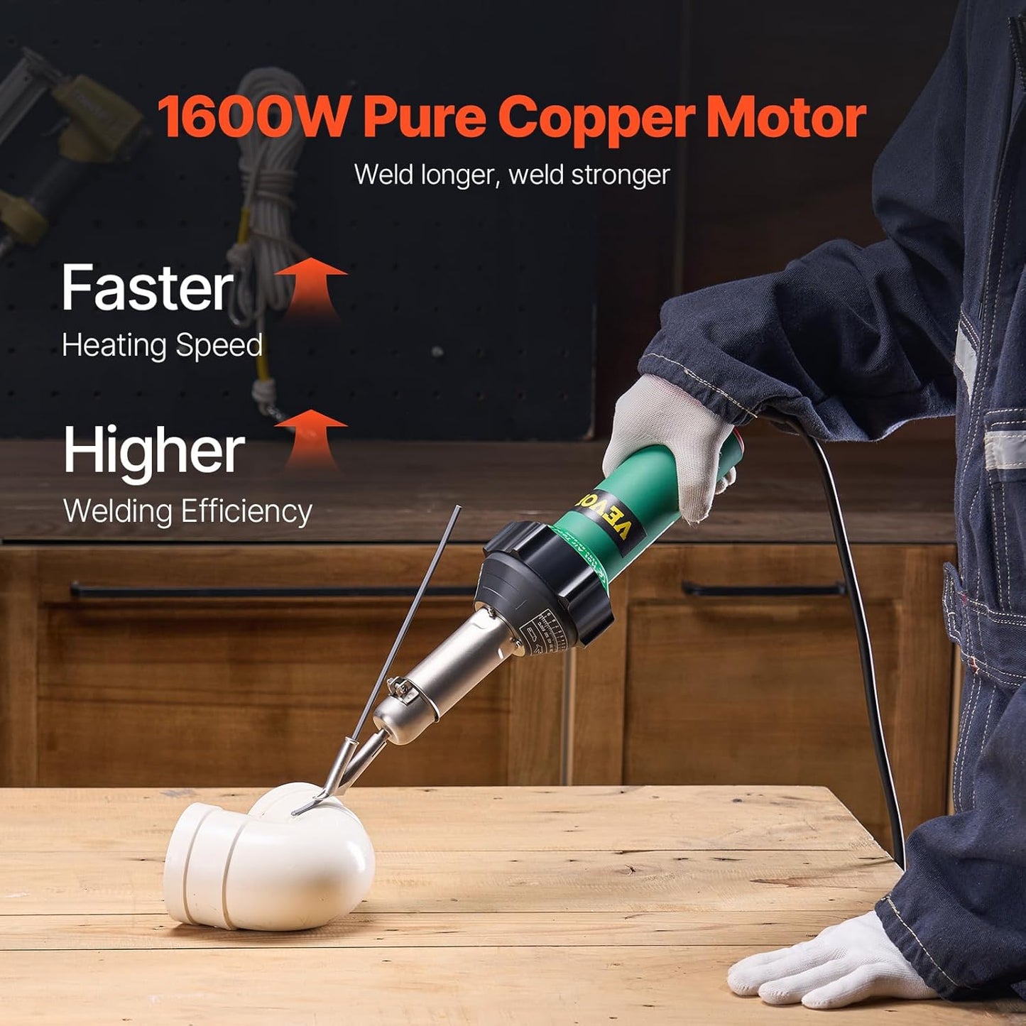 VEVOR Hot Air Plastic Welder, 1600W Hot Air Torch Pistol, 122-1112℉ PVC TPO Vinyl Heat Gun Welding Torch, Plastic Roofing Welding Kit with 14 Accessories- Toolbox, Nozzle, Roller, Blades for PP/PE/PVC