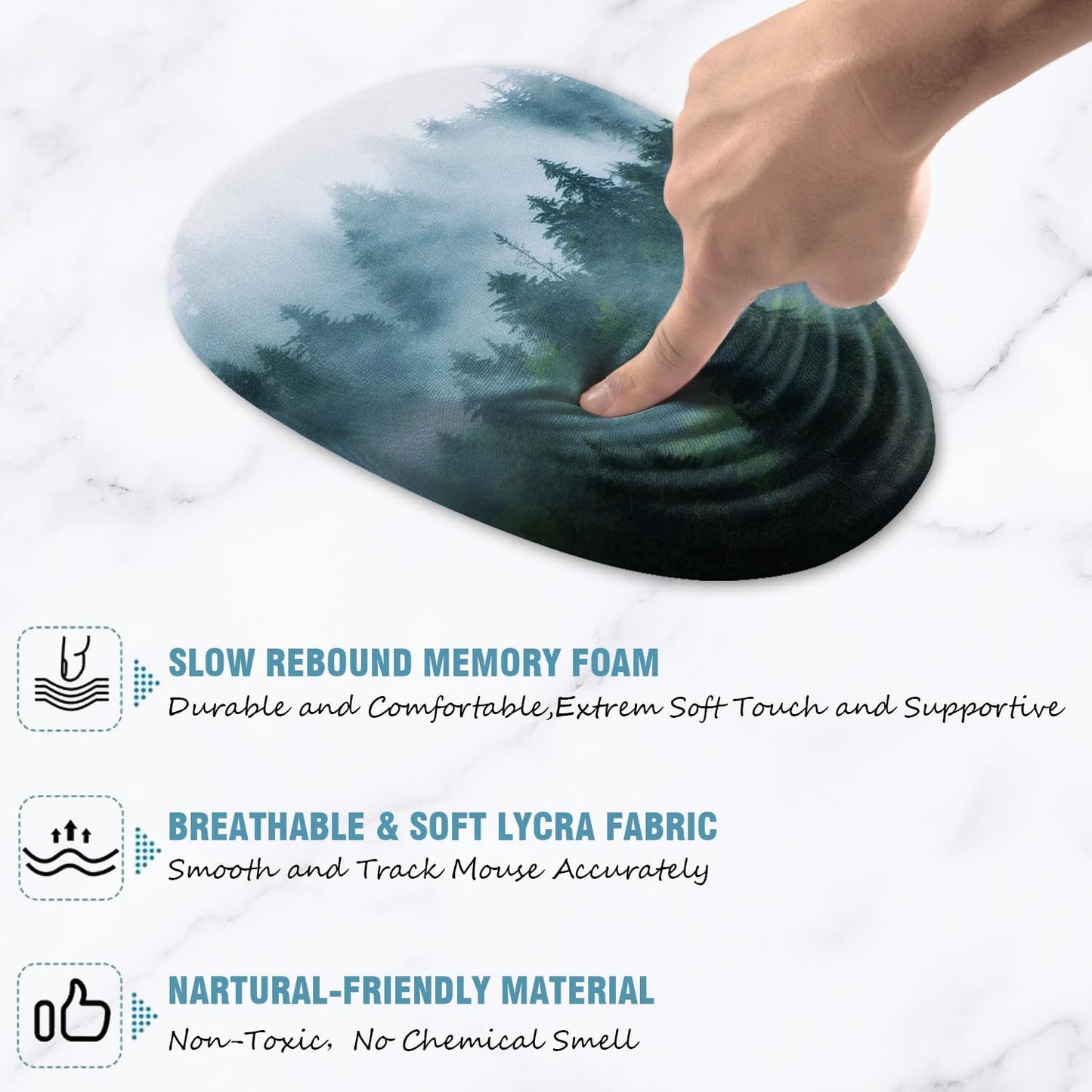 Ergonomic Mouse Pad with Wrist Support, Desktop Mouse Pad Wrist Rest Design and Non-Slip PU Base, Computer Mousepads for Pain Relief, Office & Home, Fog Forest