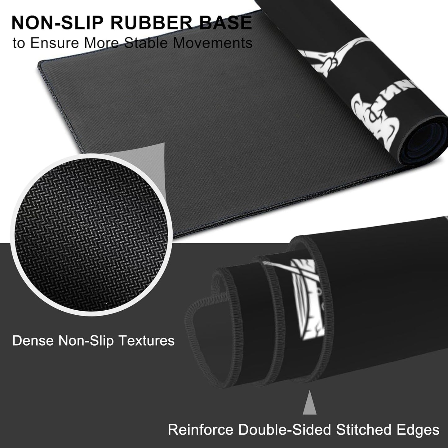 Mouse Pad, Large Skeleton with Cocktail Desk Mat, Extended Non-Slip Gaming Keyboard Mousepad Desk Pad, Thick Stitched Edges Waterproof Mouse Mat 31.5"x15.7" (Human Skeleton)