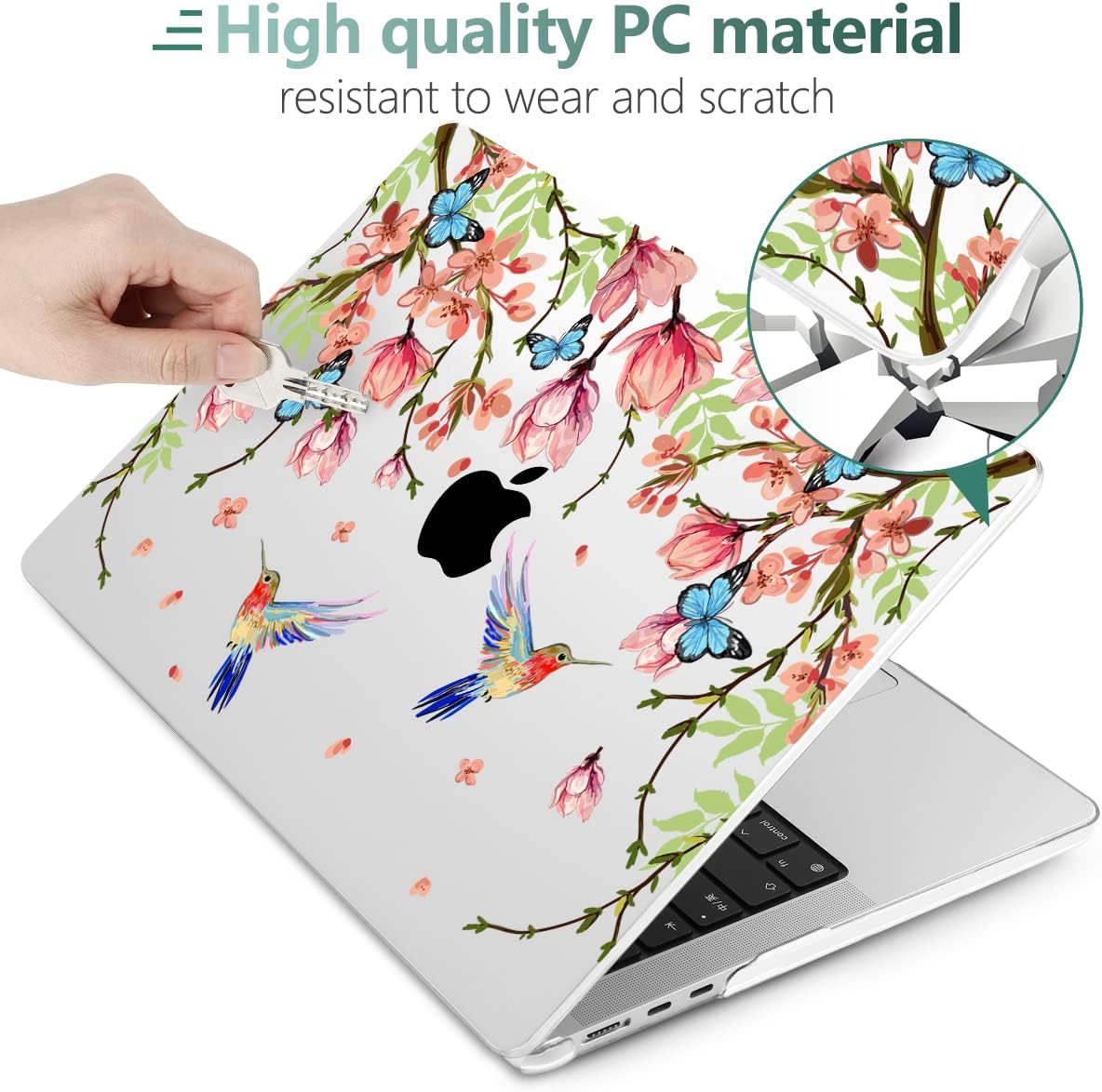 MEEgoodo Case for M4/M3/M2 MacBook Air 13.6 inch Case 2025 2024 2022, Fit Model A3240/A3113/A2681, Laptop Hard Shell with Keyboard Cover Compatible with MacBook Air 13 inch, Birds & Flowers