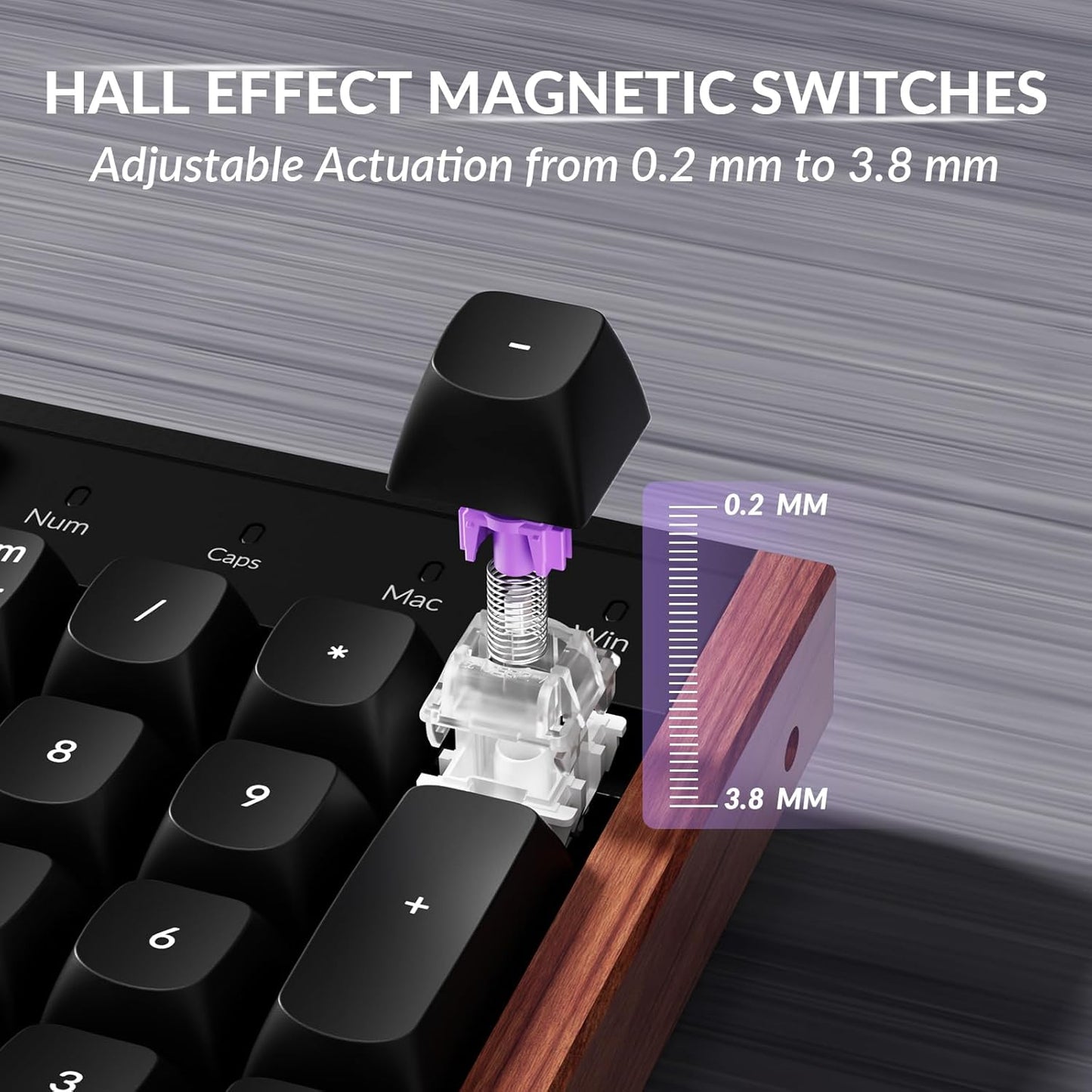 Keychron K10 HE Hall Effect Keyboard Wireless, Magnetic Switch Hot Swappable, Adjustable Actuation Rapid Trigger Mode with Aluminum + Wood Frame, Full-Size Custom RGB for Mac Windows Linux - Black