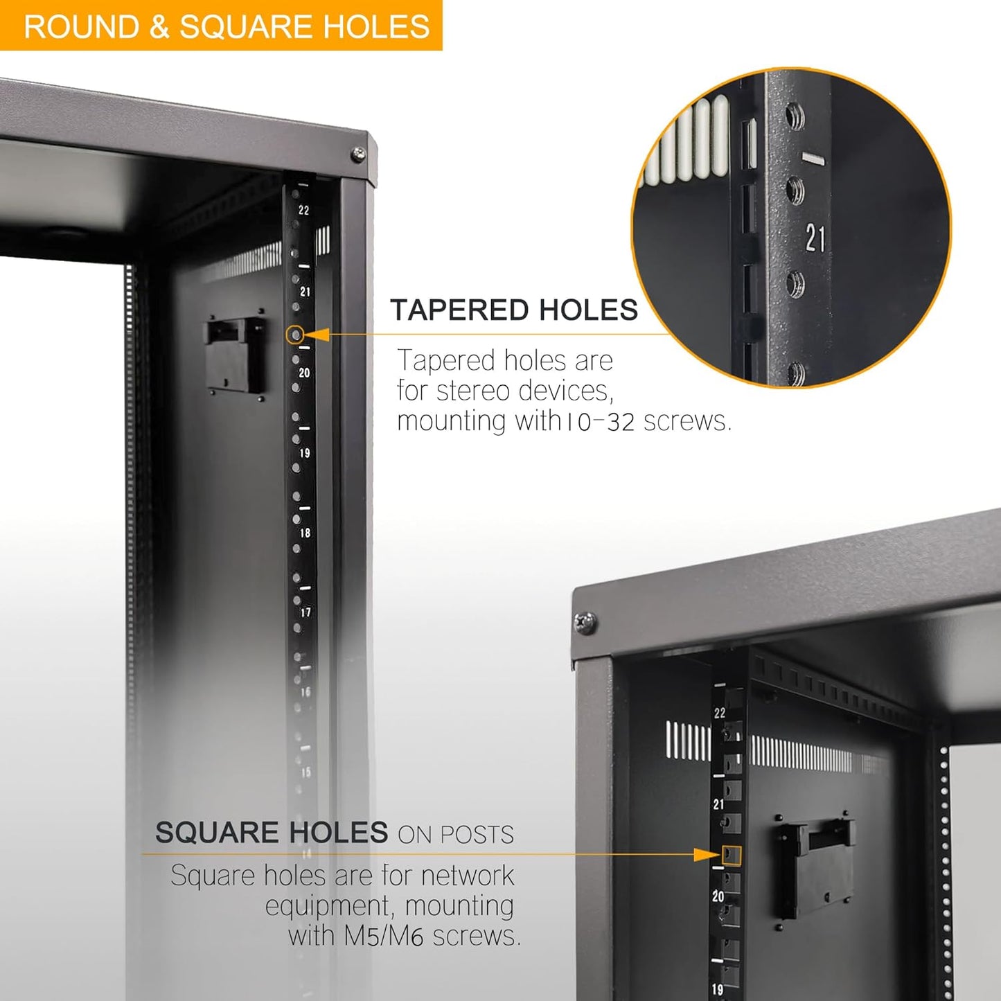 RIVECO POMU 22U Stereo & Server Rack with Caster Wheels, Rolling Network Cabinet, Open Frame Rack for 19-inch Audio Video Music Recording & IT Equipment, Obtuse Angel, Lifting Handle