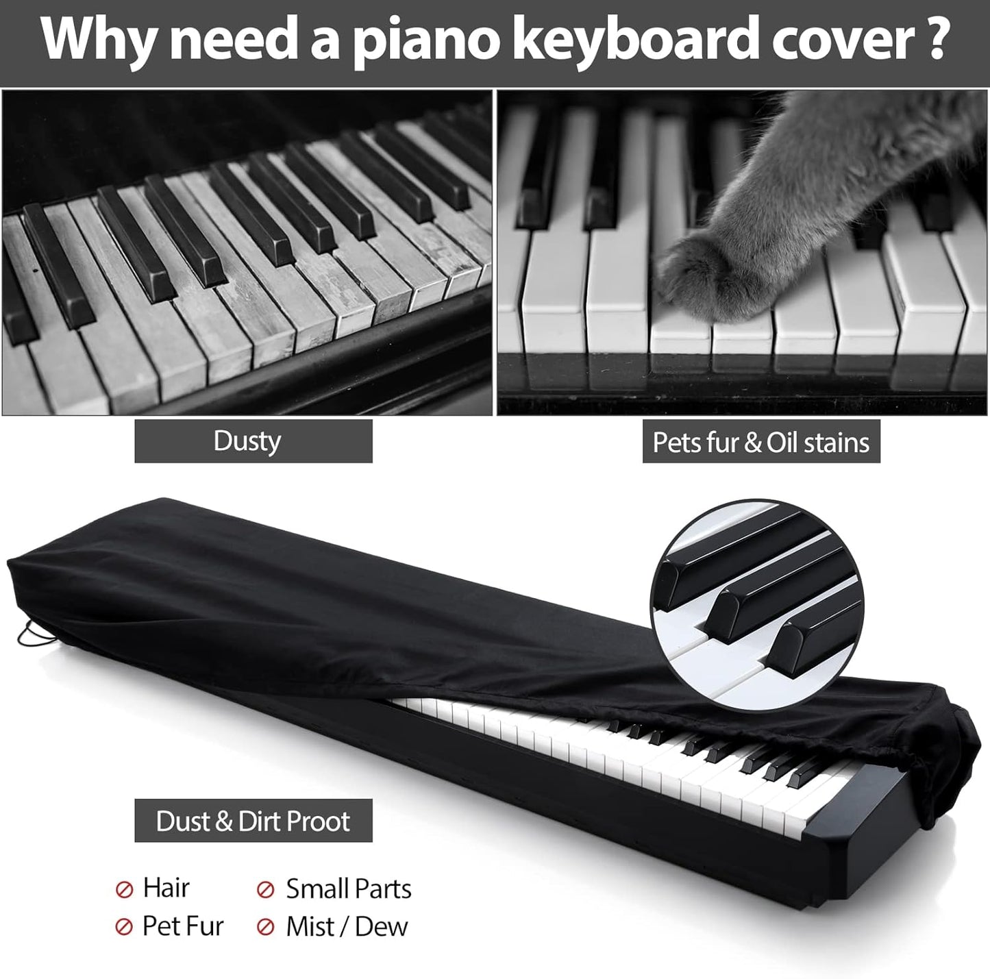 88 Keys Electric Piano Keyboard Dust Cover, Adjustable Electric Piano Keyboard Covers for Digital Electric Pianos, Full Cover Elastic Lock Music keyboard Protector Cover