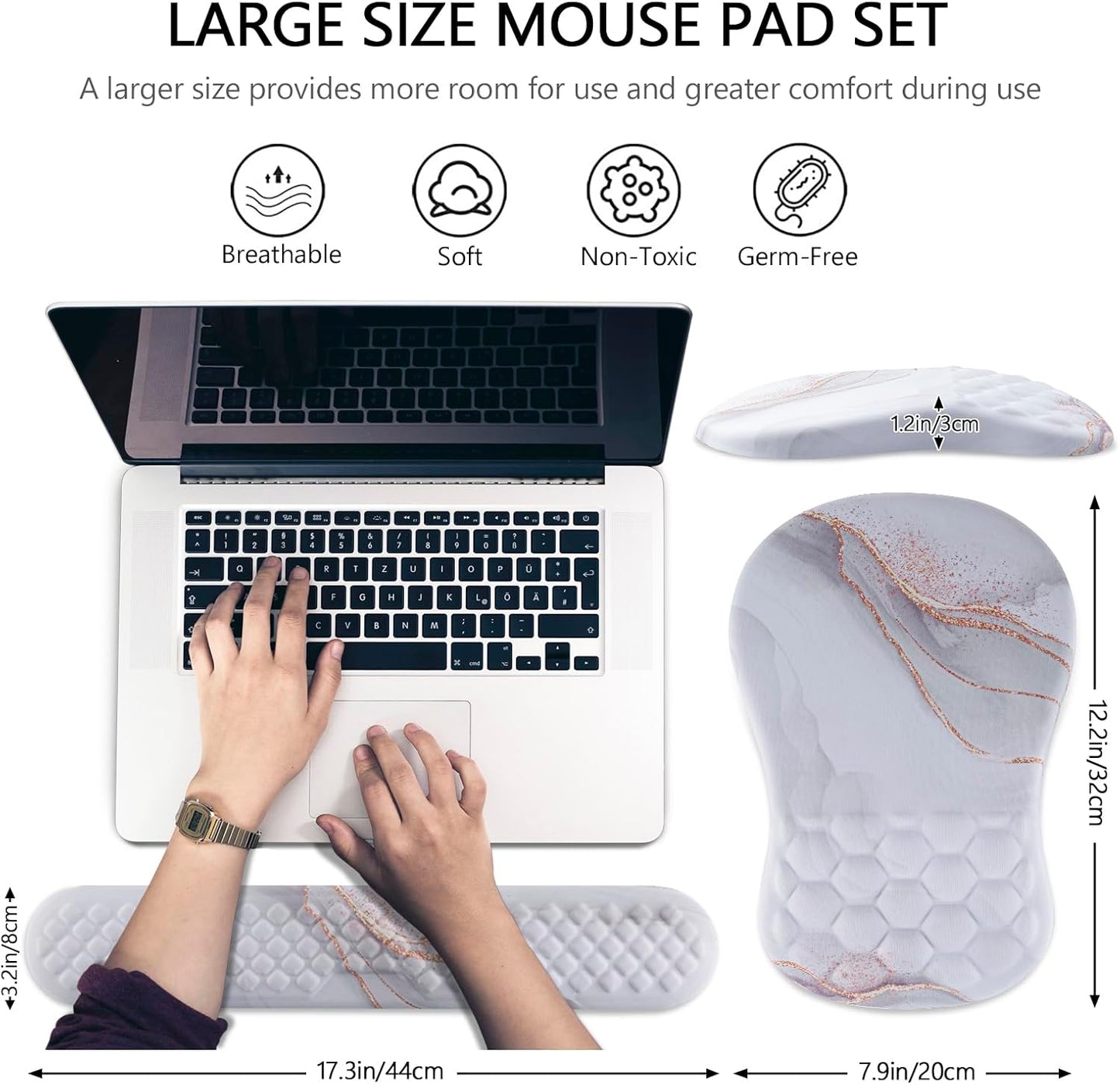 Mouse Pad Wrist Support, Laokiiy 2 in1 Keyboard Wrist Rest+ Ergonomic Mouse Pad, Non-Slip Wrist Rest for Computer Keyboard, Made Easy Typing & Relieve Wrist Pain(White)