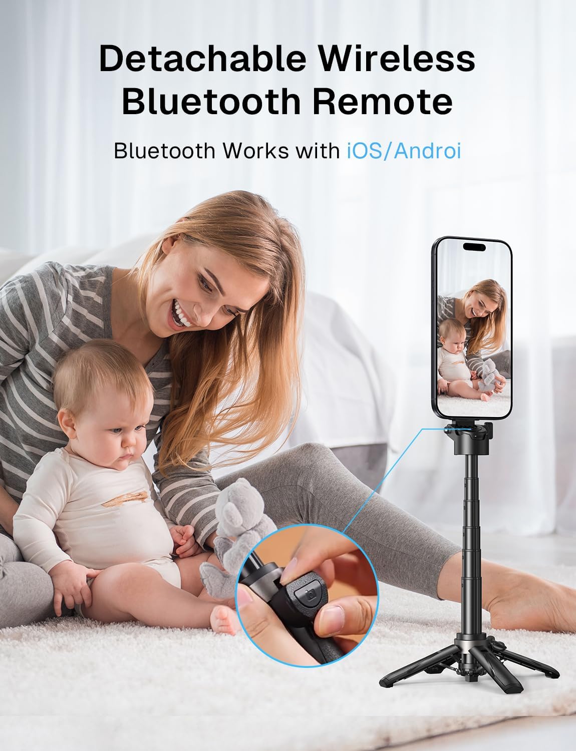 MAGIC JOHN Phone Tripod with 2 Selfie Light, Portable Pocket Size Selfie Stick for iPhone Magsafe, Selfie Stick with Wireless Detachable Remote Control for Photograph, Live Streaming, Video Recording