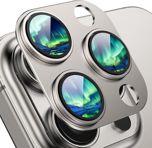 Compatible with iPhone 15 Pro Camera Lens Protector, [Case-Friendly][Strong Adsorption][AR Anti-Reflection] Tempered Glass Full Coverage Camera Screen Protector- Titanium