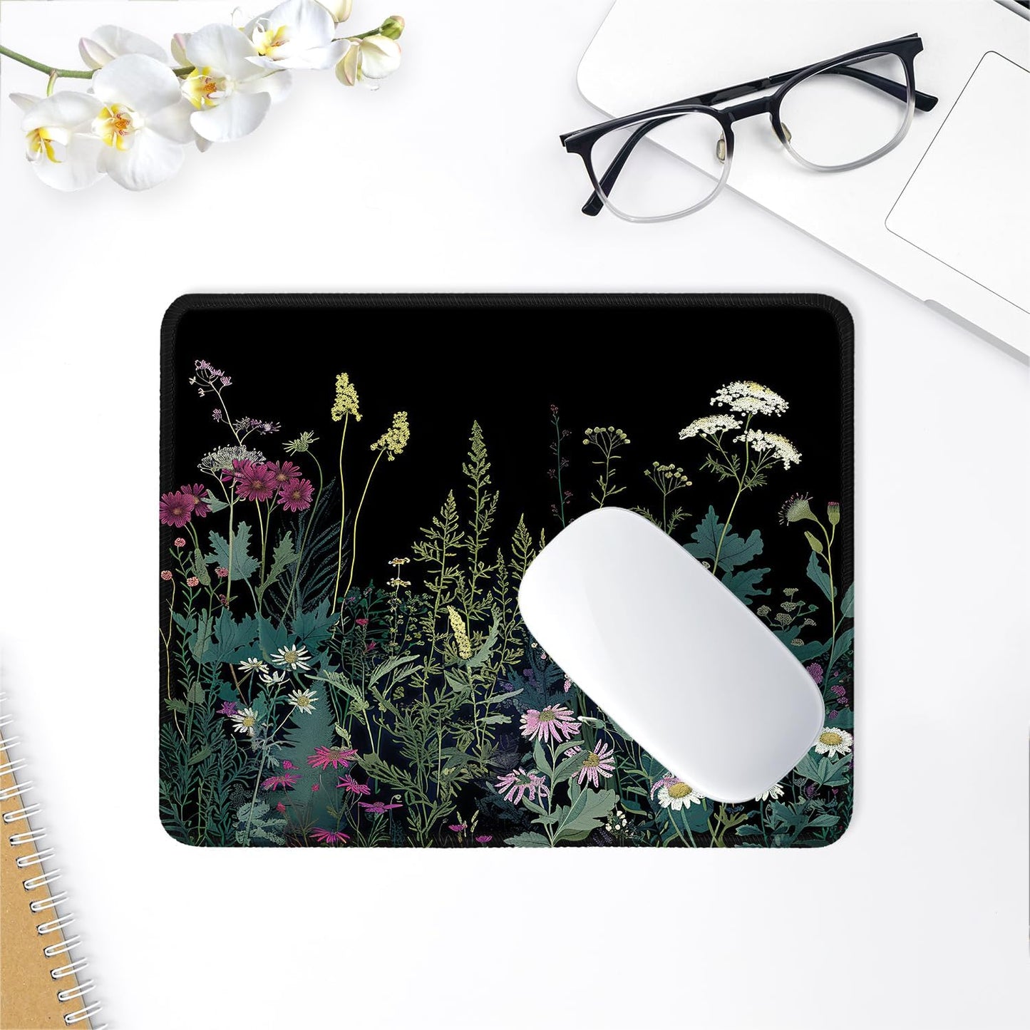 ITNRSIIET Mouse Pad with Stitched Edge Premium Textured Smooth Precise Operation Waterproof Washable Non-Slip Rubber Base Desktop Protection Mat, 10.2×8.3×0.12 inches, Pretty Flowers