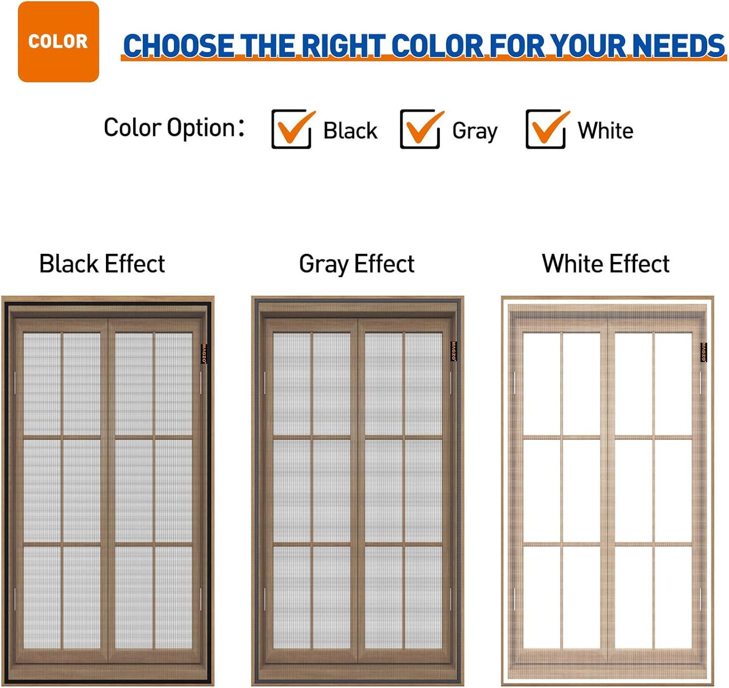 MAGZO Customized Window Screen,Screen Mesh Attachable and Detachable with Hook Tape, Durable, Washable