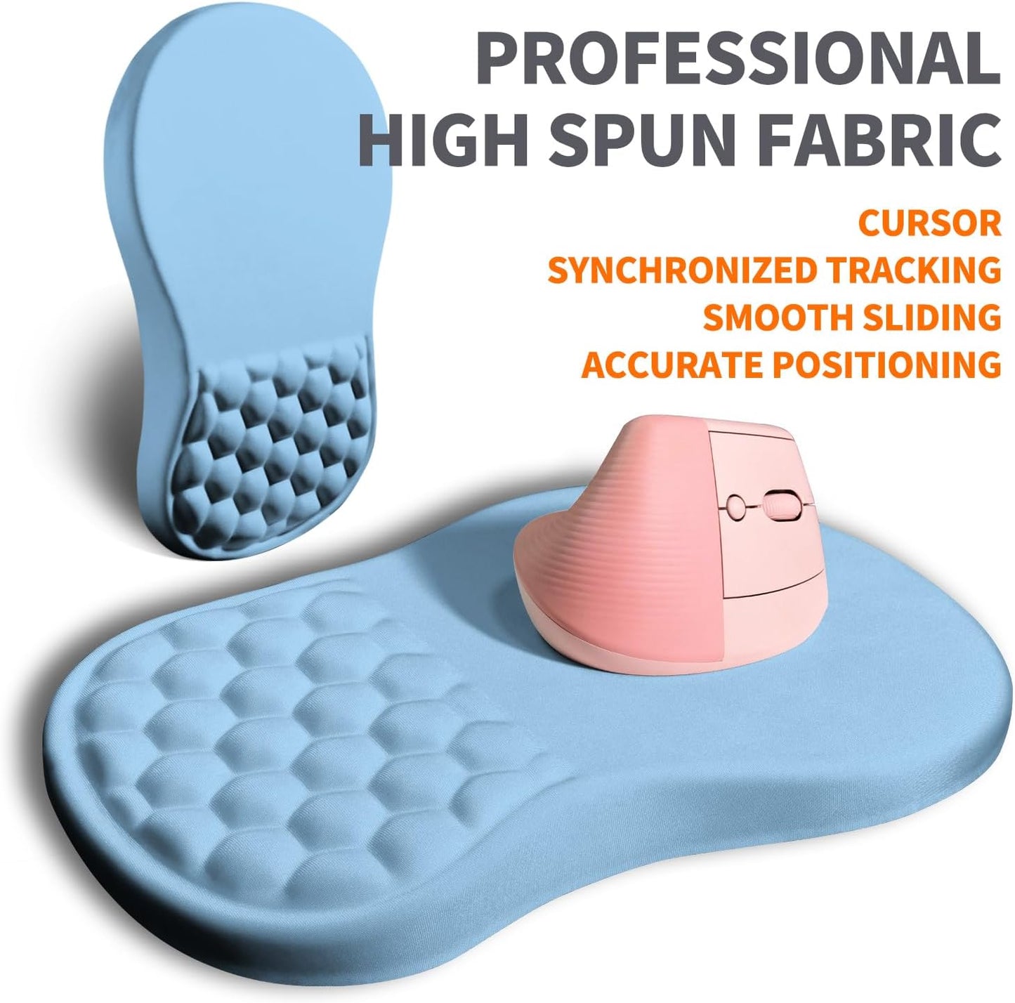 Ergonomic Joint Wrist Support Mouse Pad with Memory Foam Cushion Massage Bump, Carpal Tunnel Pain Relief Mousepad Slope Design for Wrist Rest, 11.8x7.9 in, LightSkyBlue