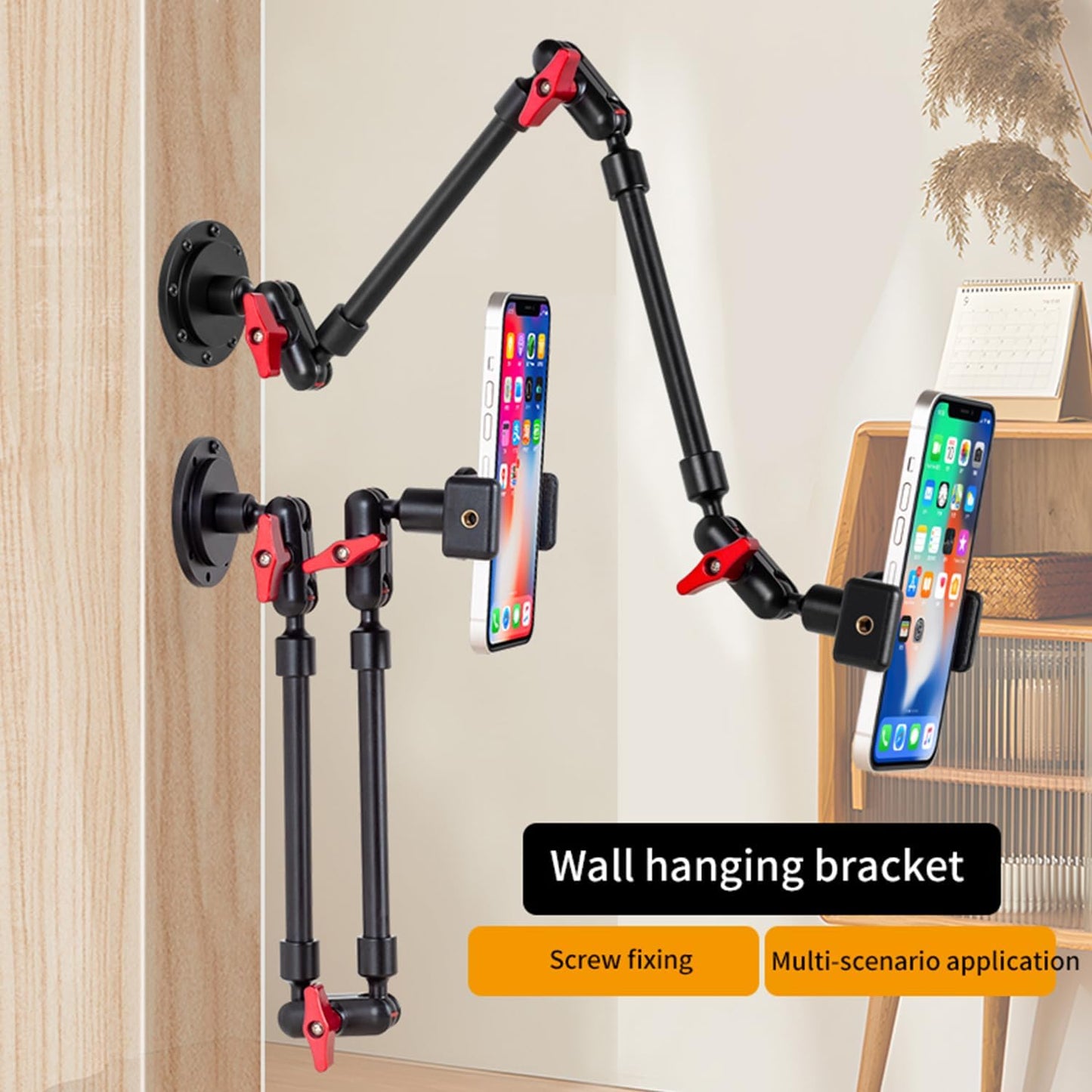 Adjustable Mobile Phone Holder for Desk, Wall Mount and Ceiling Mount Bracket for Phone and Other Smartphones (Metal Base +82cm arms)