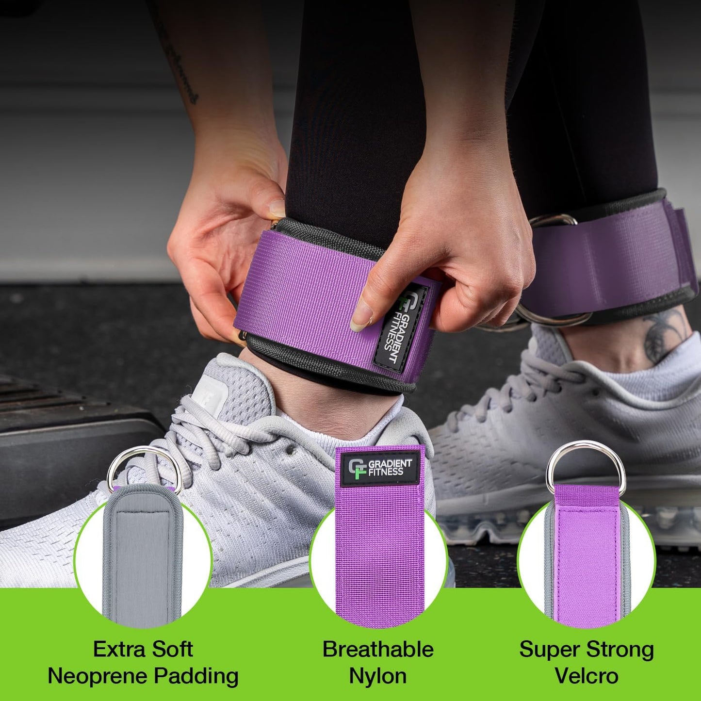 Gradient Fitness Ankle Straps (2 Pack) | Ankle Strap for Cable Machine, Ankle Bands for Working Out, Cable Ankle Strap