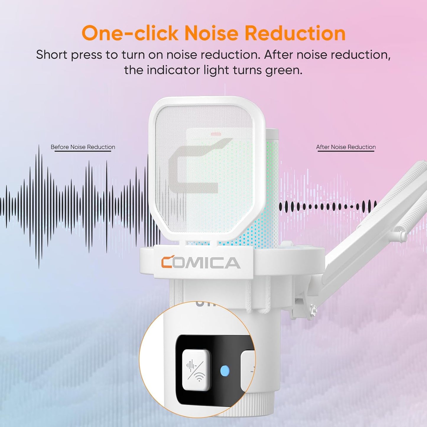 Comica EJoy Uni Pro Wireless USB Condenser Gaming for PC, PS4, PS5, USB C Phone and Mac, Boom Arm RGB Computer Mic for Twitch, Streaming, Podcasting, Noise Cancellation Mic with Mute, Gain, Monitoring