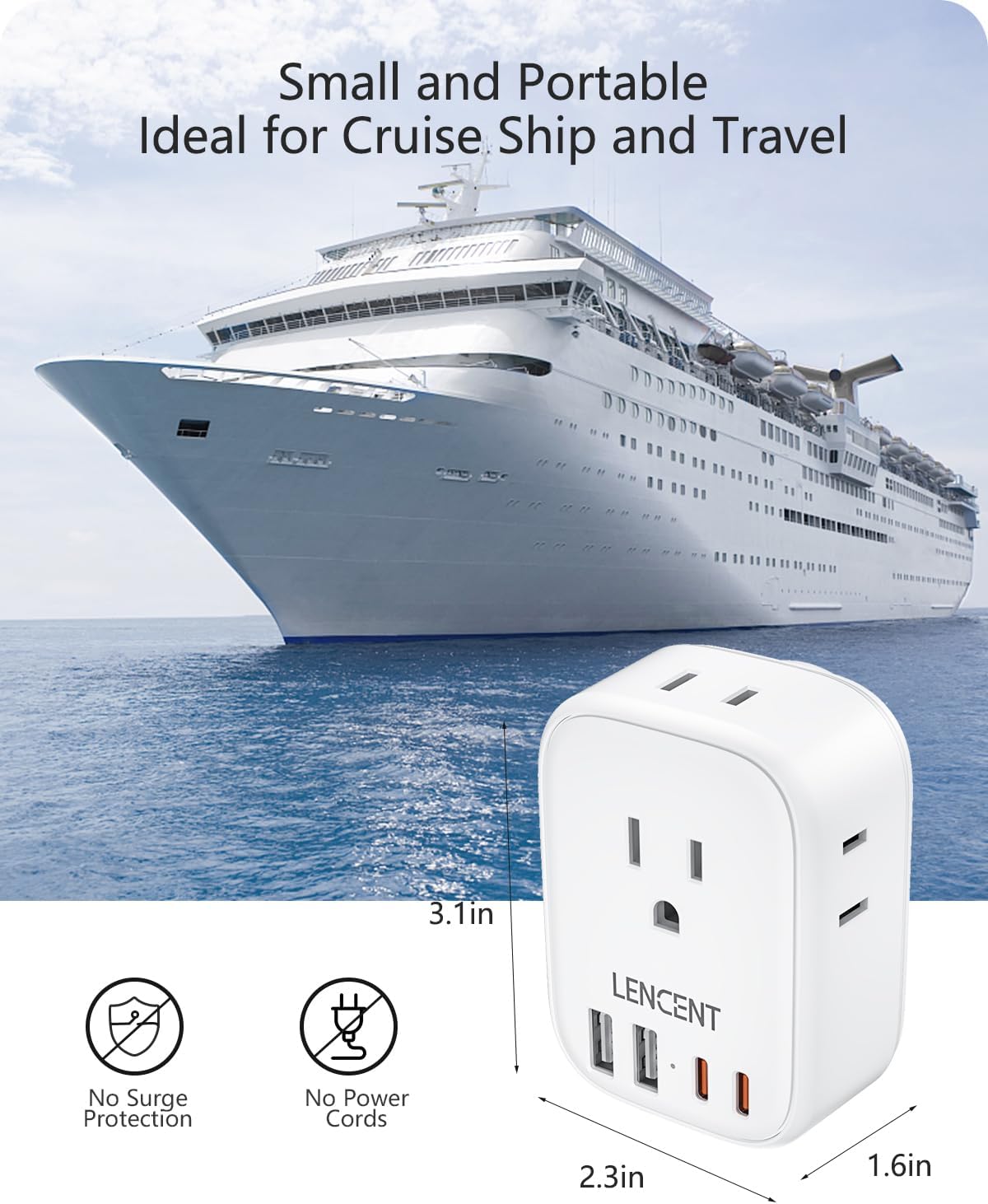 LENCENT Multi Plug Outlet Extender with USB, 4 AC Electrical Outlet Expander with 4 USB Charger Cube(2 Type C), Small Multiple Wall Tap Plug Splitter for Home Office Travel Cruise Dorm Essentials