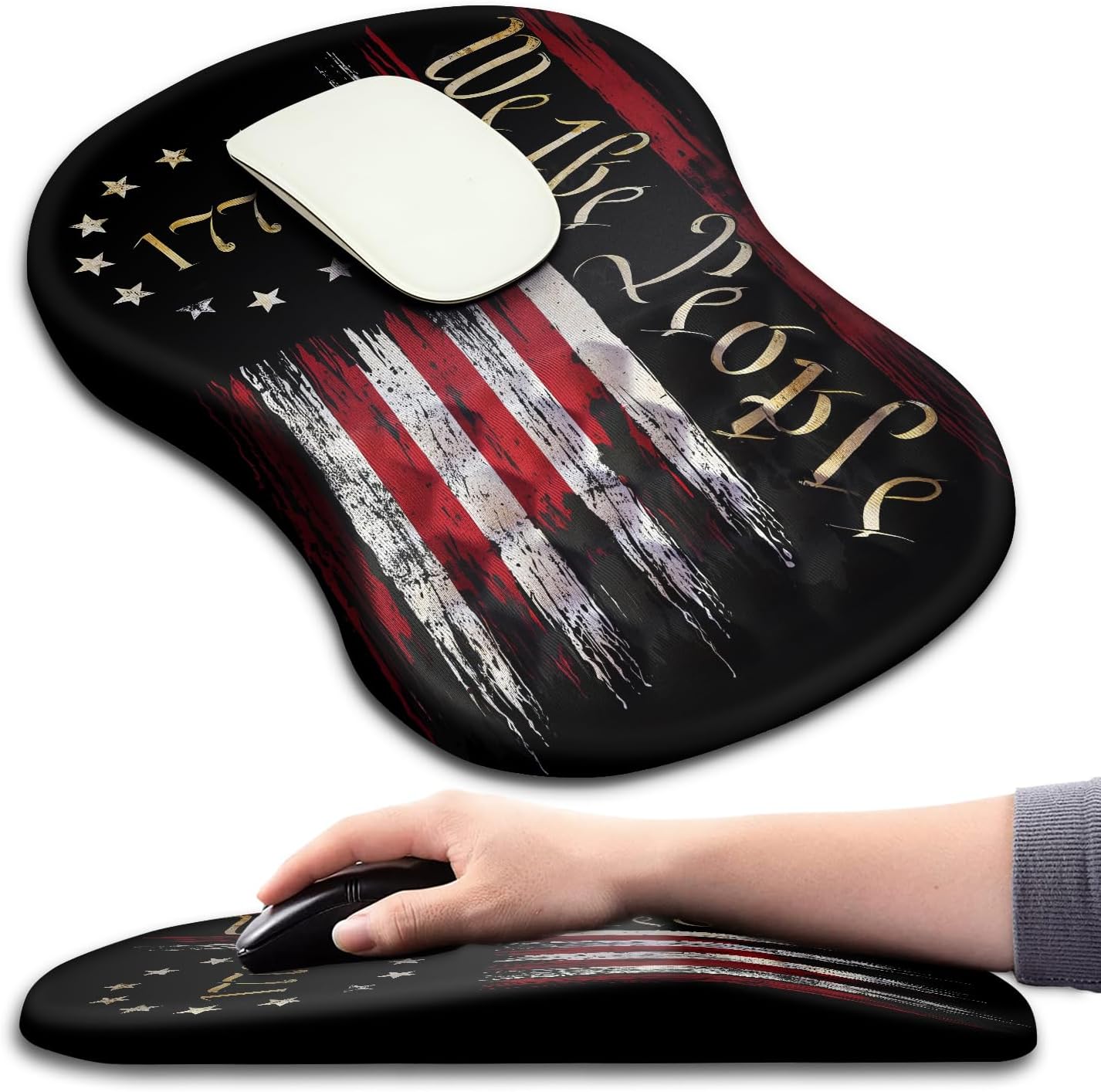 Hokafenle Ergonomic Mouse Pad Wrist Support with Massage Design, Wrist Rest Pain Relief Mousepad with Memory Foam&Non-Slip PU Base, Mouse Pads for Wireless Mouse & Desk (12x8 inch,Flag)