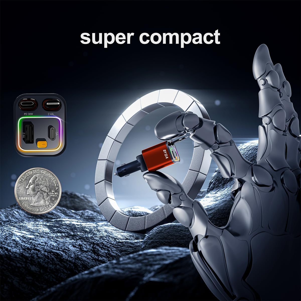 [2025 Mirco-Version] 4 in 1 Retractable Car Charger,69W Car Charger USB C,Cigarette Lighter Adapter,Fast Charging for iPhone 16e/16/15/14,13,Android (Orange, for Lightning+USB-C)