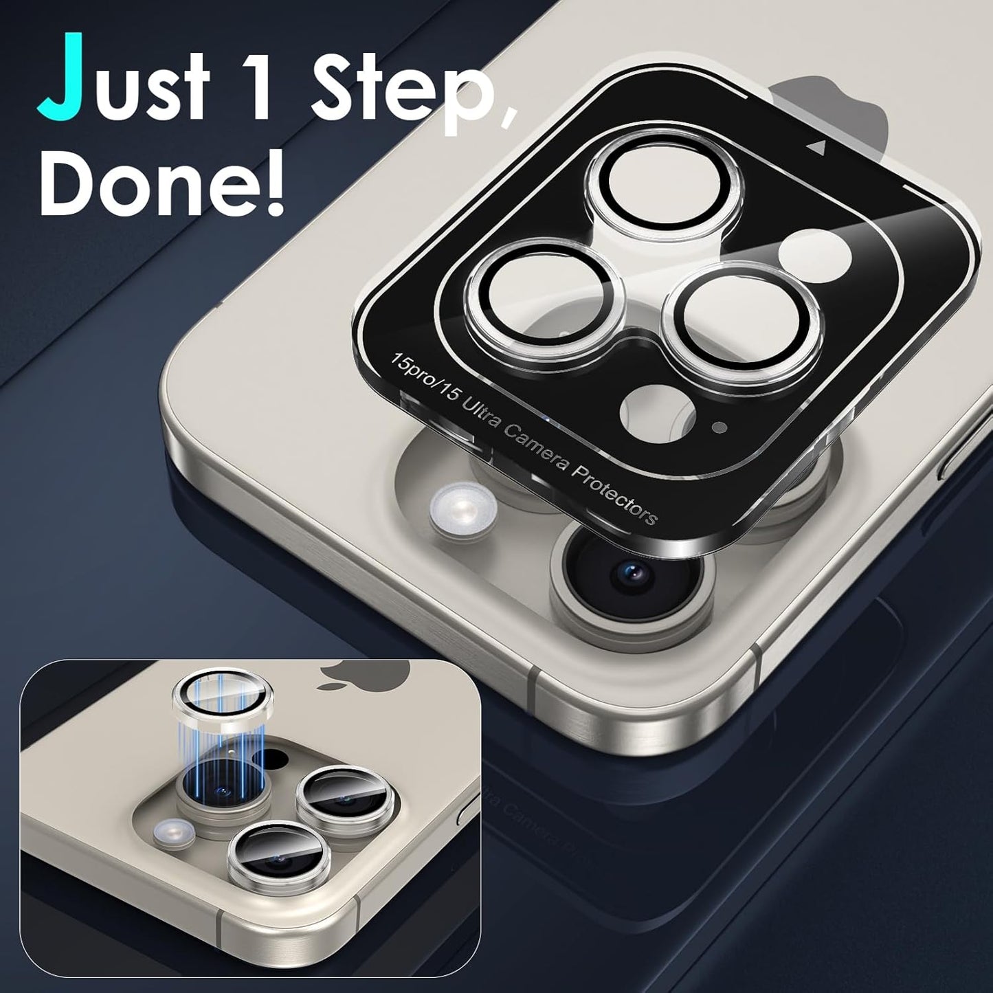 YWXTW Camera Lens Protector for iPhone 15 Pro/iPhone 15 Pro Max, [1 Step Installation Tray] HD Clear Individual Camera Cover Tempered Glass Screen Protector Accessories, Case Friendly(Clear)