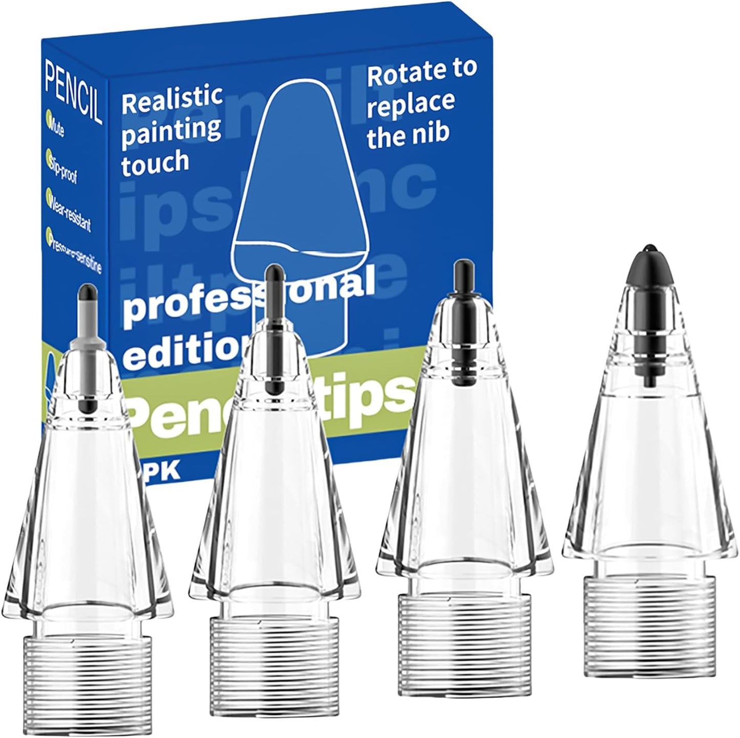 Replacement Tips for Apple Pencil, Upgraded Mix iPencil Tip for iPad Pro/USB-C / 1st Gen / 2nd Generation, Needle Pencil Tips with Case - Clear 4 Pack