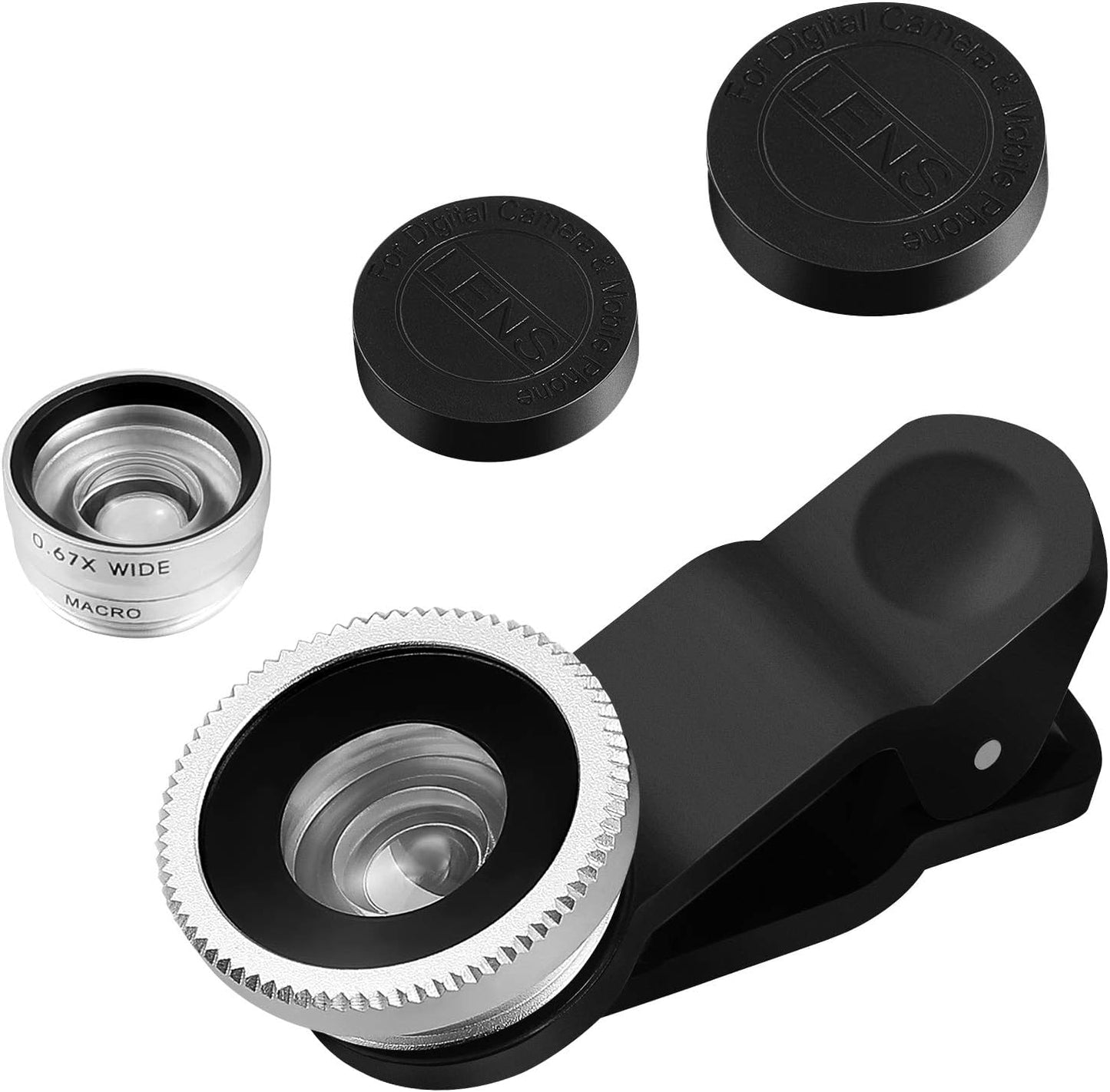 Portable Cell Phone Camera Lens Super Wide Angle Lens Macro Lens Fisheye Lens Clip on 3 in 1 Mobile Phone Lens Compatible for iPhone 6S/7/8/X (Silver)