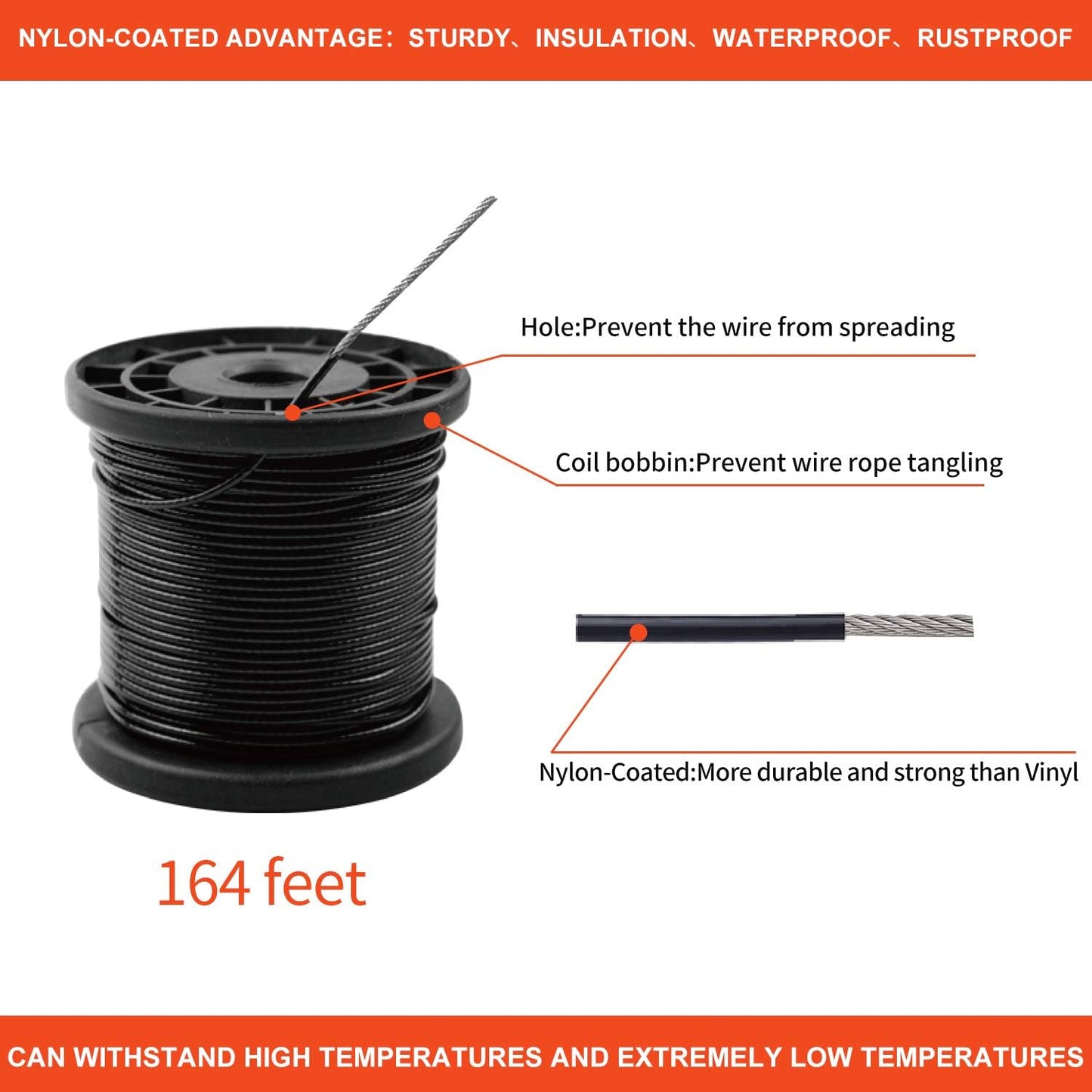 String Lights Hanging Kit,Globe String Lights Suspension Kit,Outdoor Light Guide Wire,Includ 164 FT Nylon-Coated Stainless Steel Wire Rope Cable,Turnbuckle and Hooks,Enough Accessories,Use Manual