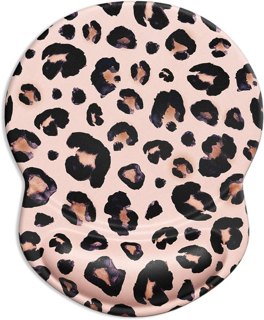 ITNRSIIET Ergonomic Mouse Pad with Gel Wrist Support Small Wrist Rest Smooth Surface Non-Slip PU Base Comfortable Office Supplies Pain Relief, 8.7 x 7.2 inches, Leopard Black Purple