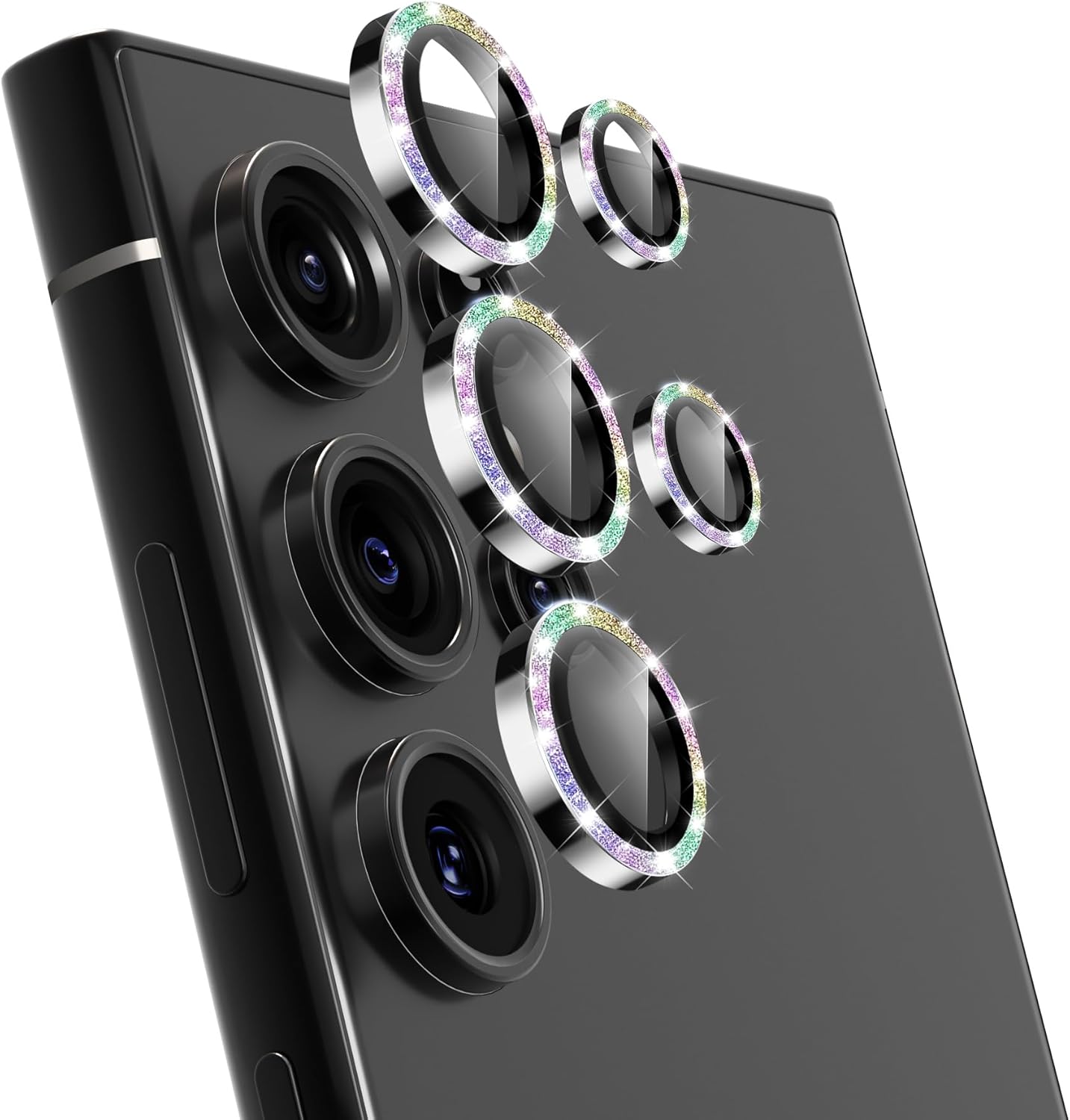 For Samsung Galaxy S23 Ultra Camera Lens Protector, Individual Lens Protector, Ultra HD 9H Tempered Glass Screen Protective Cover, Anti-scratch, Military Grade Drop Protection 2 Set. (Glitter Colorful, S23 Ultra)