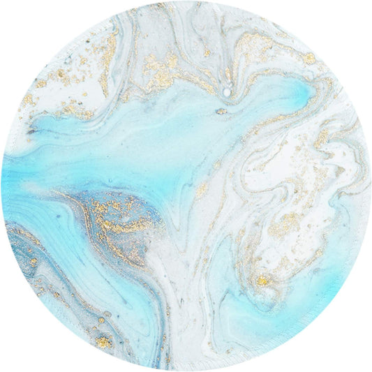 ITNRSIIET Round Mouse Pad with Stitched Edge Premium-Textured Waterproof Non-Slip Rubber Base Desktop Protection Mat Diameter 8.7 inches, Modern Marbling Light Blue
