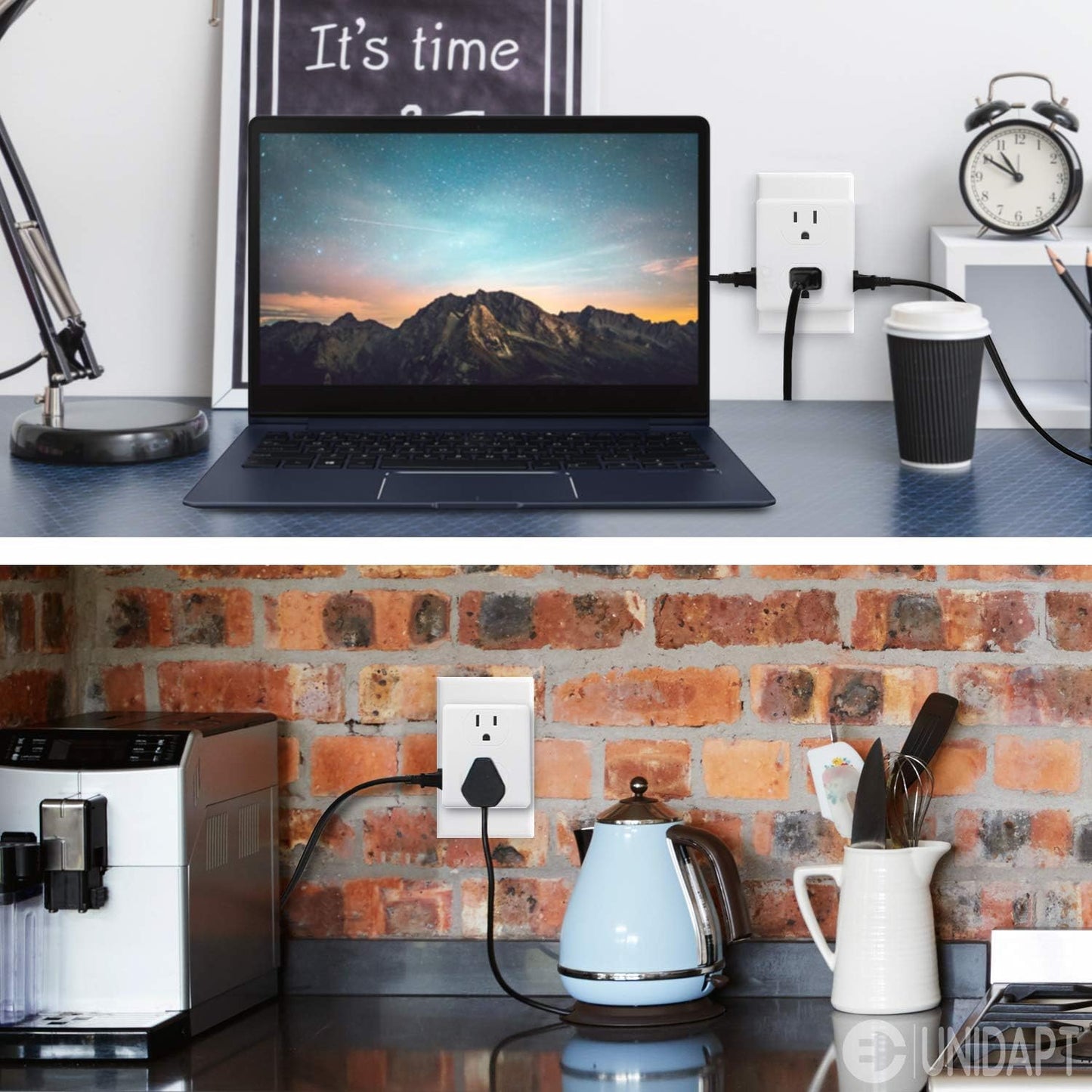 Multi Plug Outlet Splitter, Unidapt Multiple Outlets Extender Adapter with 6 AC Power Socket, Side Splitter Box, Wall Tap Plug Expander for Home Hotel Office Dorm Essentials, 2-Pack