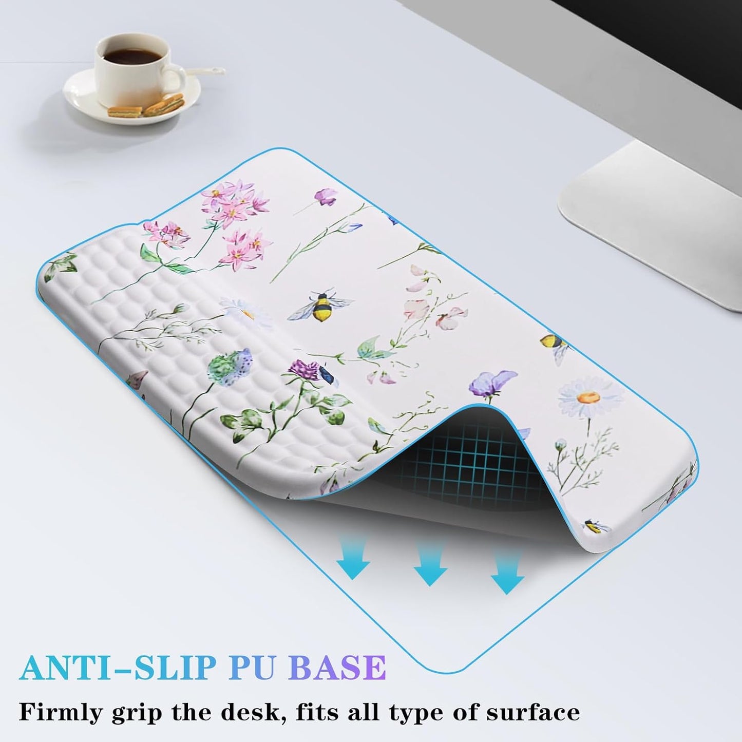 Computer Keyboard Stand with Wrist Rest, Ergonomic Tilted Keyboard Holder - Keyboard Riser with Wrist Pad - Keyboard Tray Support for Office Home - Scattered Flowers