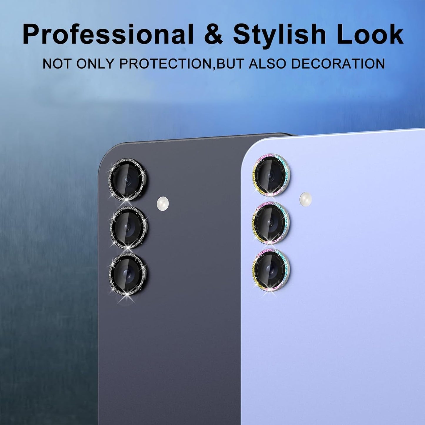 for Samsung Galaxy A16 Camera Lens Protector, Individual Metal Ring Tempered Glass Lens Cover, [Strong Adsorption] Scratch Resistant Ultra-Thin HD Clear Lens Cover, 1 Set-Colorful Sparkly