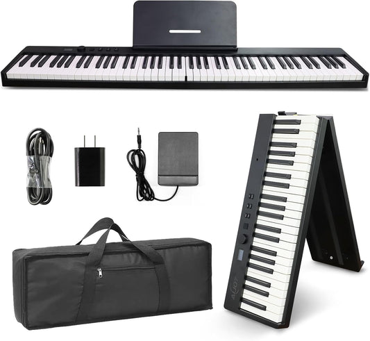AiJoy 88-Key Piano Keyboard ASP-10F Electric Portable Folding Piano with Semi-Weighted Keyboard, Music Stand, Sustain Pedal, Handbag, USB MIDI Music Keyboard for Beginners, Black