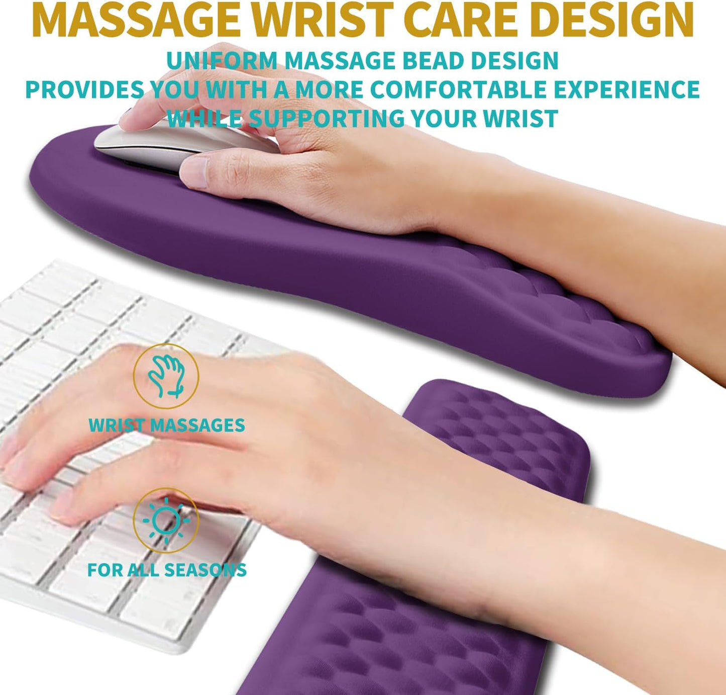 Hokafenle 2 in 1 Ergonomic Mouse Pad Wrist Support & Wrist Rest for Computer Keyboard Set, with Relieve Carpal Tunnel Pain Massage Bulge and Full Memory Gel Design (2In1 Set, Dark Purple)