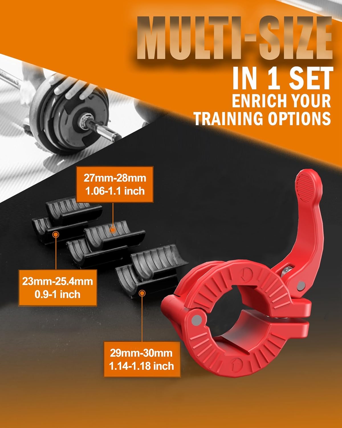 MAXRICH Barbell Clamp 1 inch Multiple Sizes & Adjustable Weight Clips for Quick Release Barbell Collars