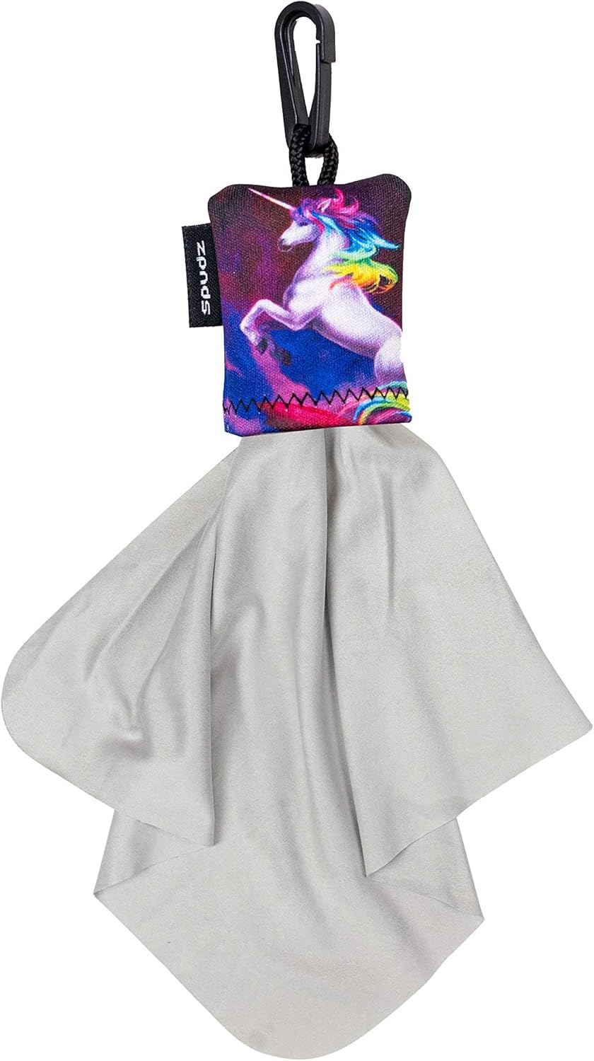 SPUDZ Classic Microfiber Lens Cleaner – Clip-On Pouch, Washable – for Binoculars, Scopes, Glasses, Screens | Vibrant Unicorn, 6 x 6 Inch (3-Pack)