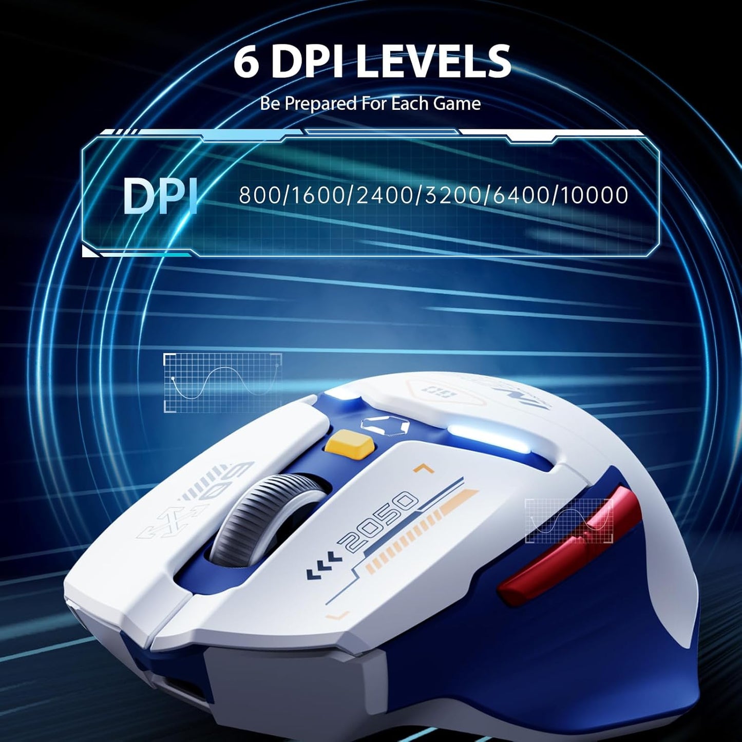 INPHIC IN9 Wireless Gaming Mouse, True Tri-Mode Bluetooth/Type-C Wired/2.4G Wireless Connection, 10000 DPl, Fully Programmable, RGB Backlit, for Laptop PC Mac