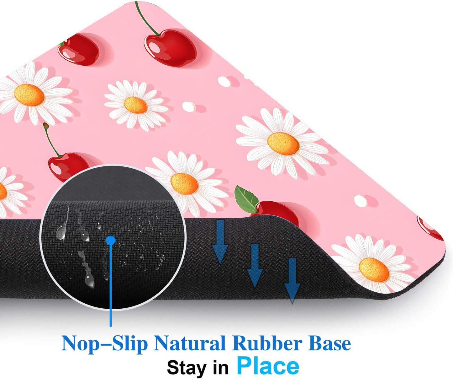 Pink Daisy Cherry Mouse Pads for Desk, Portable Wireless Computer Mouse pad Small Design with Women, Non-Slip Rubber Base Laptop Mousepad 9.5" x 7.9" Smooth Surface for Office & Travel