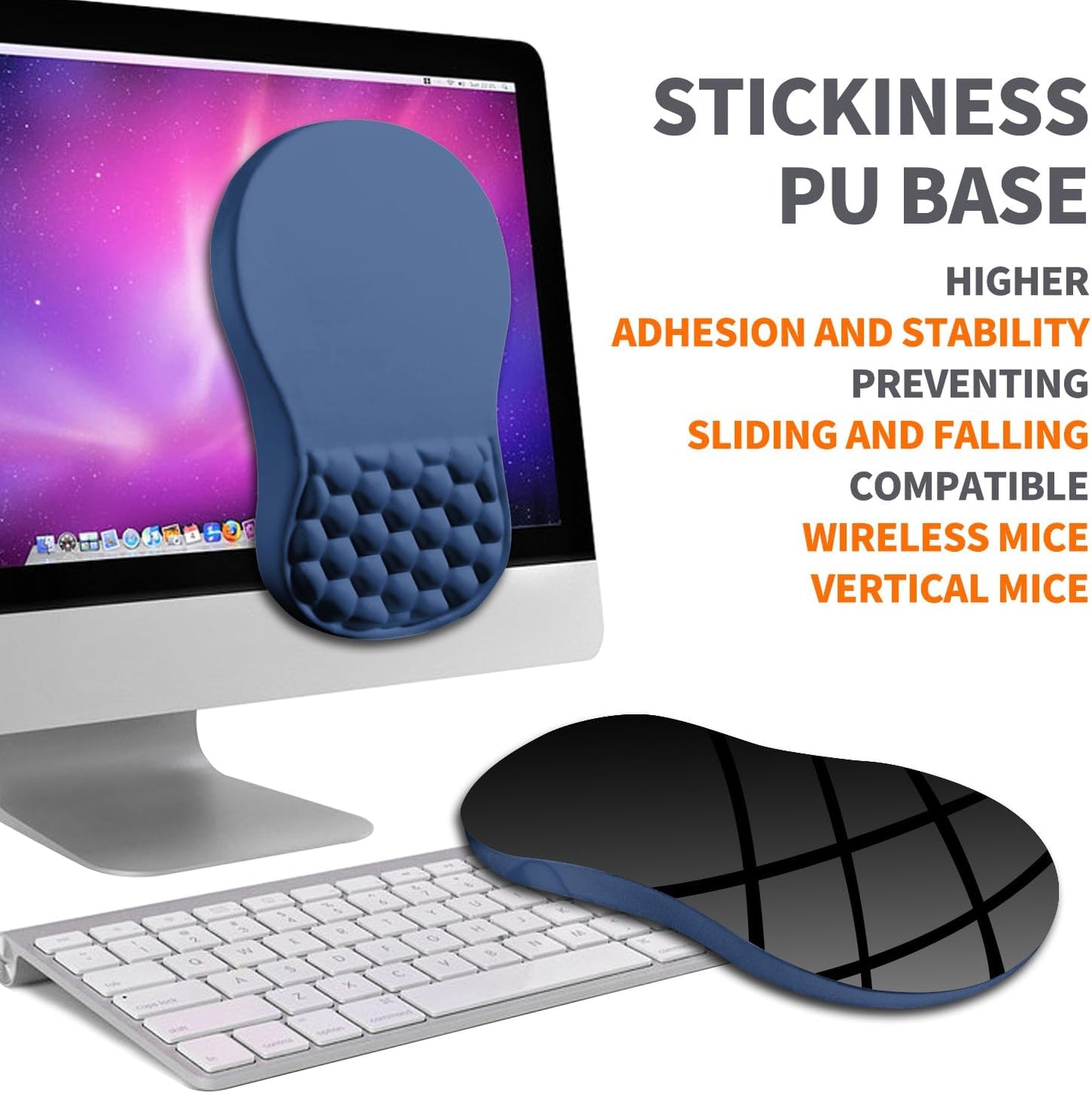 Ergonomic Joint Wrist Support Mouse Pad with Memory Foam Cushion Massage Bump, Carpal Tunnel Pain Relief Mousepad Slope Design for Wrist Rest, 11.8x7.9 in, Dark Steel Blue