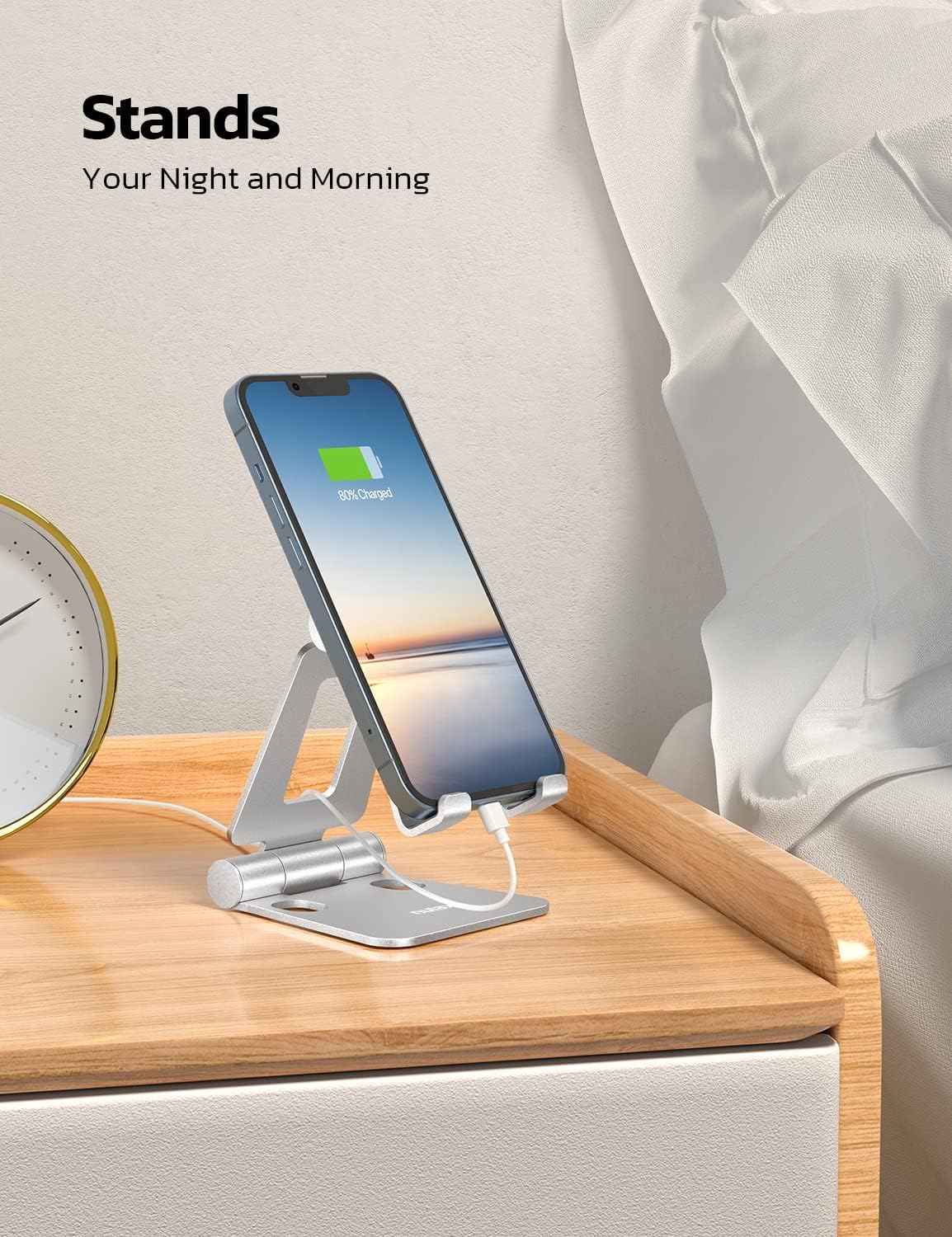 Nulaxy 2 Pack Dual Folding Cell Phone Stand, Fully Adjustable Foldable Desktop Phone Holder Cradle Dock Compatible with Phone 16 15 14 13 12 Pro Xs Xs Max Xr, All Phones, Silver