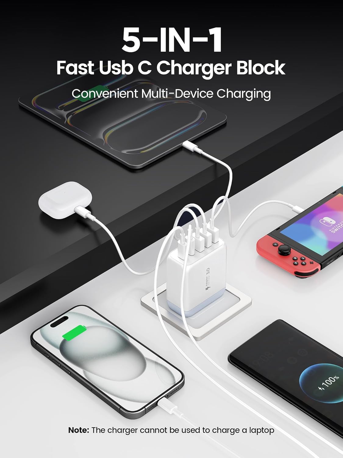USB C Charger Block, [2-Pack] Type C Charger Fast Charging,50W 5-Port USB Wall Charger Multiport Type C Charging Block Cube for iPhone 16 15 14 13 12 11 Pro Max XS, iPad, Samsung & More