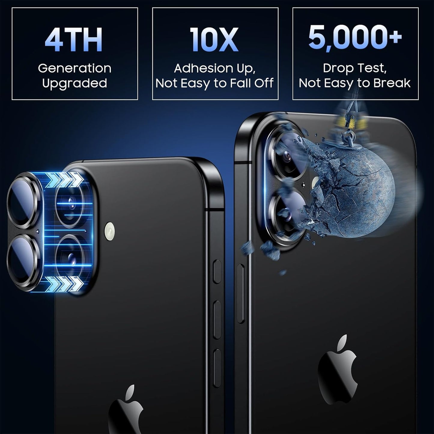 Uyiton Compatible with iPhone 16 / iPhone 16 Plus Camera Lens Protector - [Not Easy to Break][Strong Adsorption][Case-Friendly] Metal Tempered Glass Rear Camera Screen Cover - Black Titanium