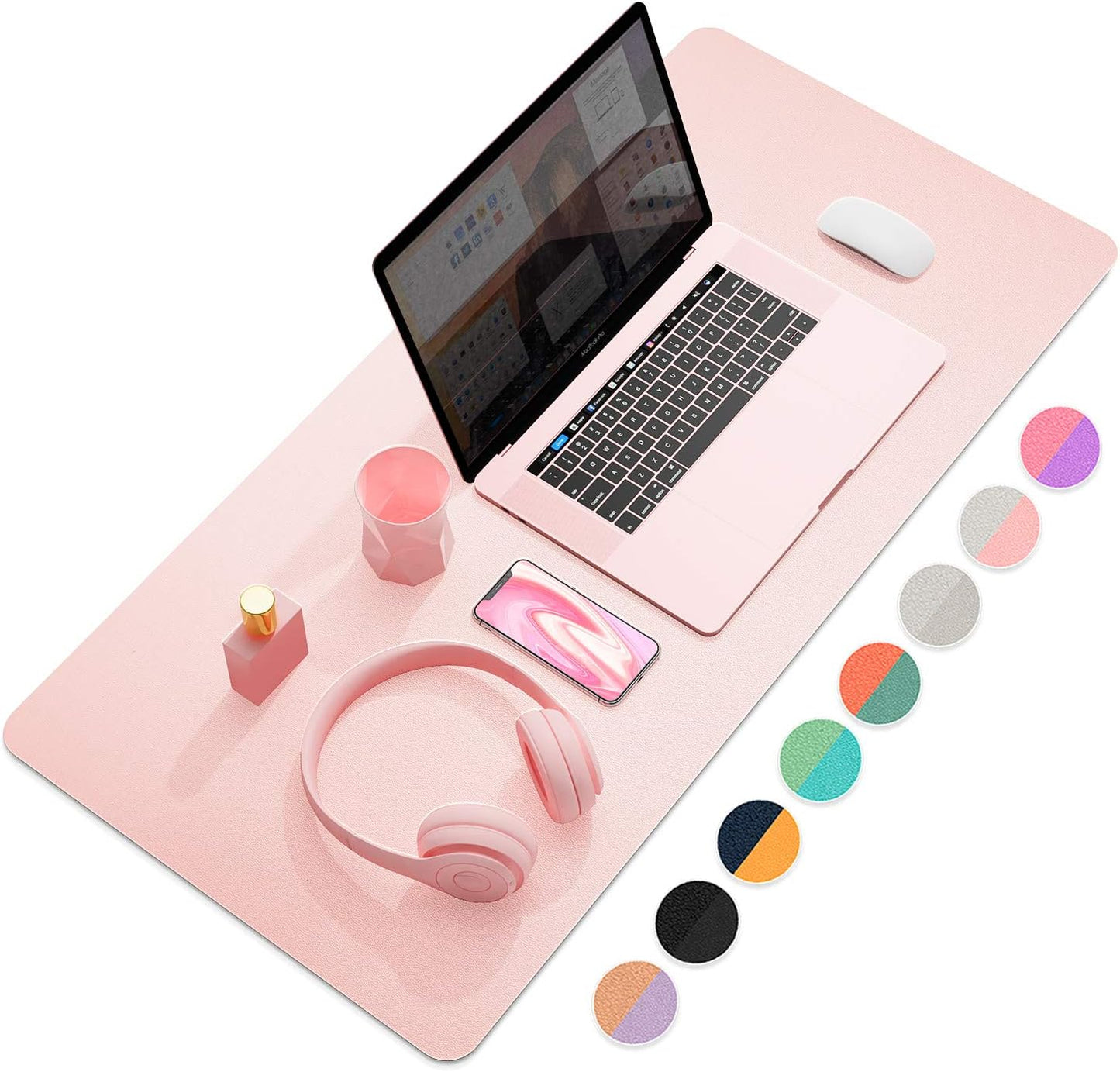 YSAGi Multifunctional Office Desk Pad, Ultra Thin Waterproof PU Leather Desk Mat, Dual Use Desk Writing Mat for Office/Home (35.4" x 17", Pink)