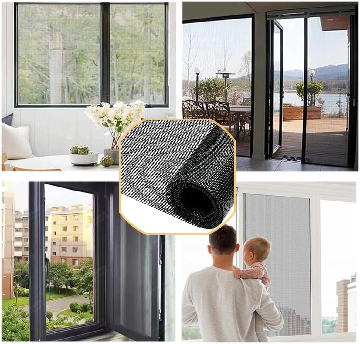 48inch*100ft Window Screens Replacement, Cuttable Fiberglass Roll Screens Door Mesh, Repair Screens Net DIY Screening Mesh Netting Black for Windows, Door, Pool, Porch,Patio