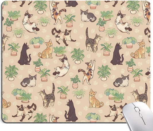 Hokafenle Cute Cats Pattern Mouse Mat - Square Waterproof Non-Slip Rubber Base Mouse Pad for Office, Laptop, Women, Kids