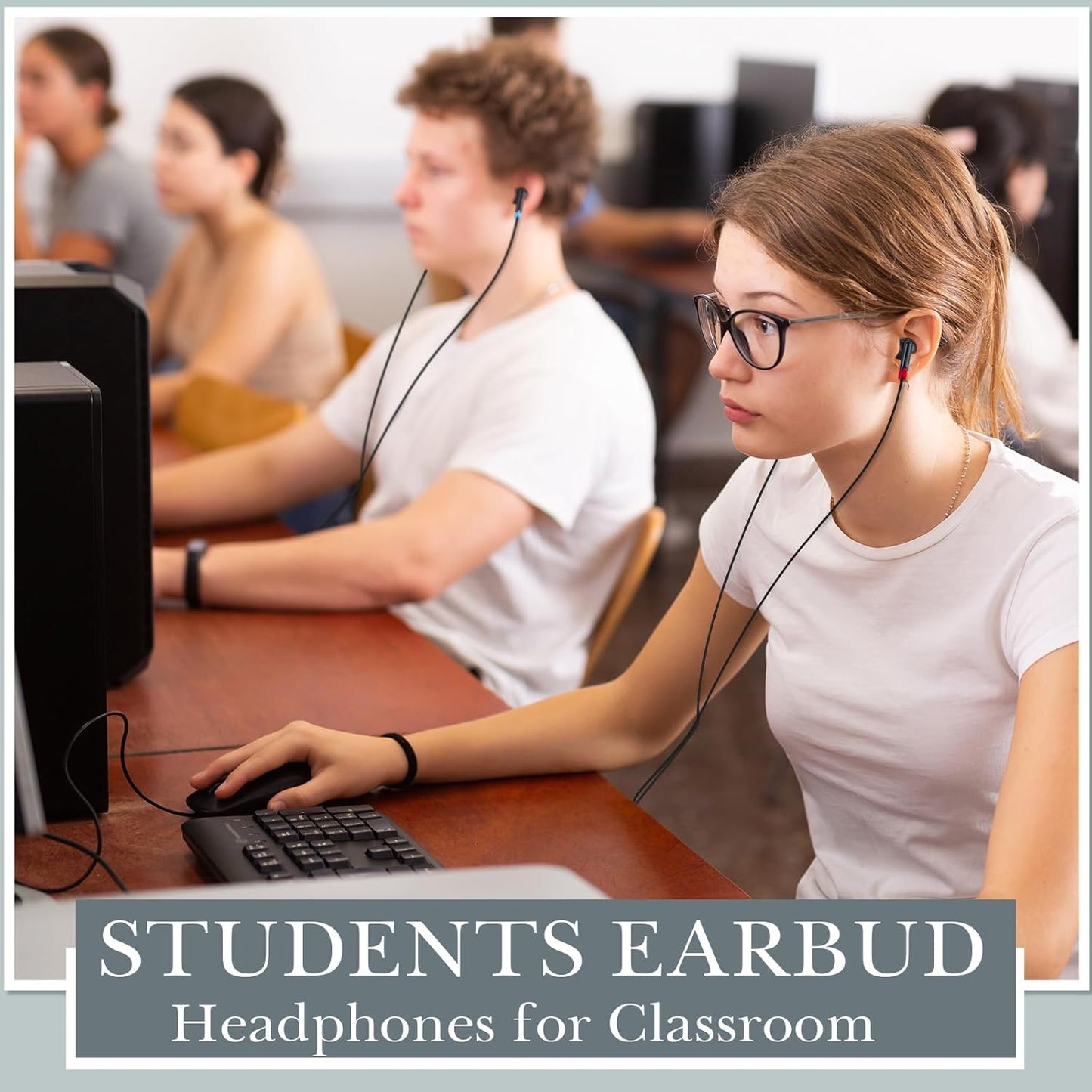 Kanayu 100 Pack Wired Earbuds Bulk for Classroom Ear Headphones Wired Basic Student Earbuds No Microphone with 3.5mm Jack for Kids Class Laptop School Library, Individually Bagged(Multicolor)