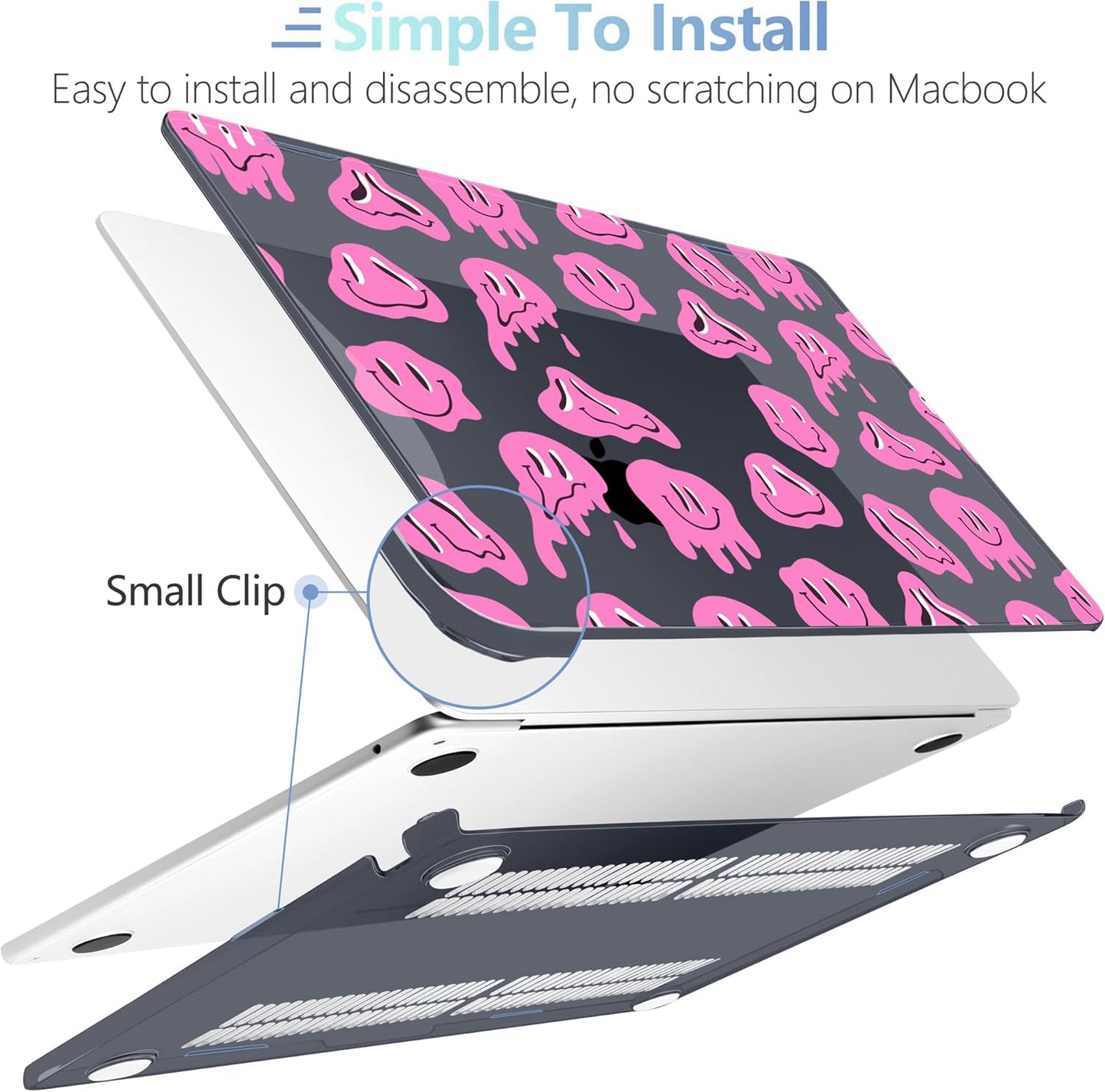 MEEgoodo Case for MacBook Air M4/M3/M2 13.6 inch 2025 2024 2022, Fit Model A3240 A3113 A2681, Compatible with MacBook Air 13 inch, Laptop Hard Shell Case with Keyboard Cover, Pink Groovy Emoji