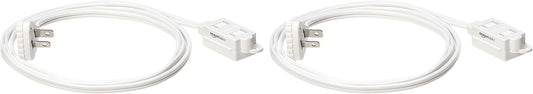 Amazon Basics 6 foot 2-Prong Indoor Rectangle Extension Cord Power Strip - Flat Plug - 13 Amps, 1625 Watts, 125 VAC - 2-Pack, White