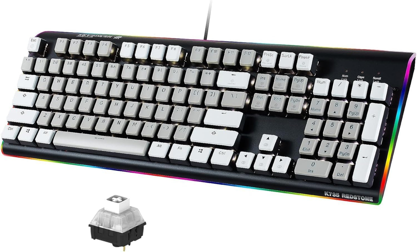 Wired Full Size Mechanical Keyboard, Aluminum Housing Built for Gamers w/Kailh Box White Switch, White Backlit + Surrounded by RGB Light Strip, 104 Keys Gaming Keyboard for PC/Mac