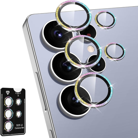 for Samsung Galaxy S25 Ultra Camera Lens Protector, Individual Metal Ring Tempered Glass Lens Cover, [Strong Adsorption] Scratch Resistant Ultra-Thin HD Clear Lens Cover,1 Set-Colorful Sparkly