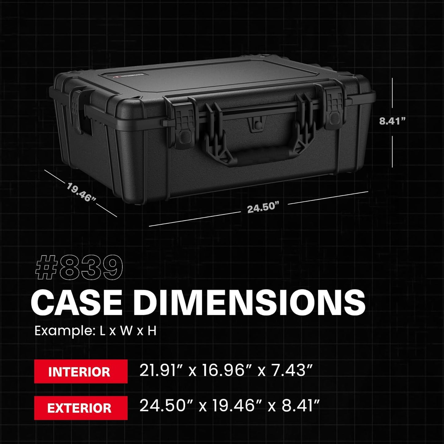 Condition 1 25" Large Waterproof Hard Case Model 839 with Foam, Portable Protective Storage Box for Travel, Hunting, Military, Tactical, Made in USA, 24.50"x 19.46"x8.41" Gun Metal Gray